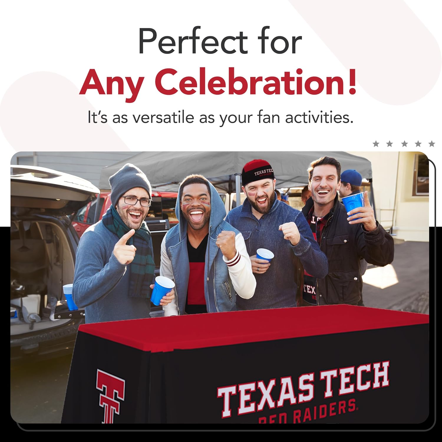 Texas Tech Red Raiders College Sports Printed Table Throw - NCAA Licensed - Polyester - School Tablecloth (Red, Black, White) (6' Draped)
