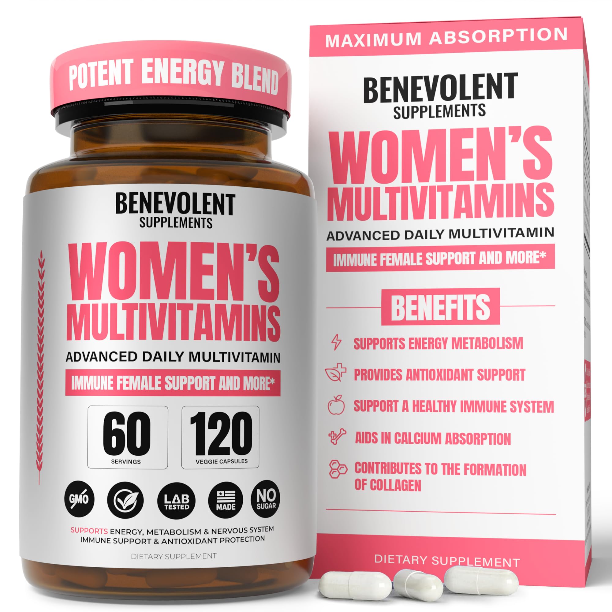Multivitamin for Women - Supplement for Energy, Immunity, & Female Support - Daily Vitamins for Women with Biotin, Calcium, Magnesium - Non-GMO, Vegetarian Women’s Multivitamin - 120 Caps