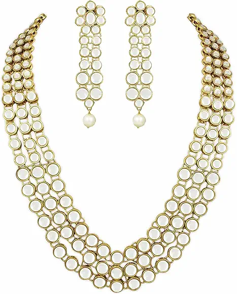 Shining Diva Gold Plated Traditional Jewellery Kundan Pearl Necklace Set with Earrings For Women (White) (rrsd6706s)