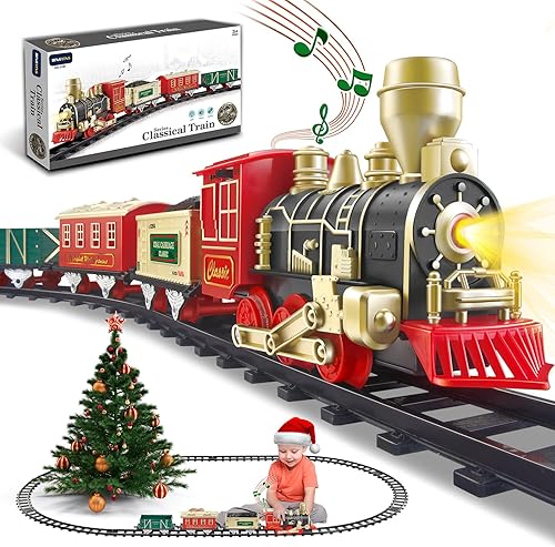 Juego de tren eléctrico de Navidad con luces y sonidos, tren para niños para árbol de Navidad con 3 autos y 10 vías de tren, modelo de tren para