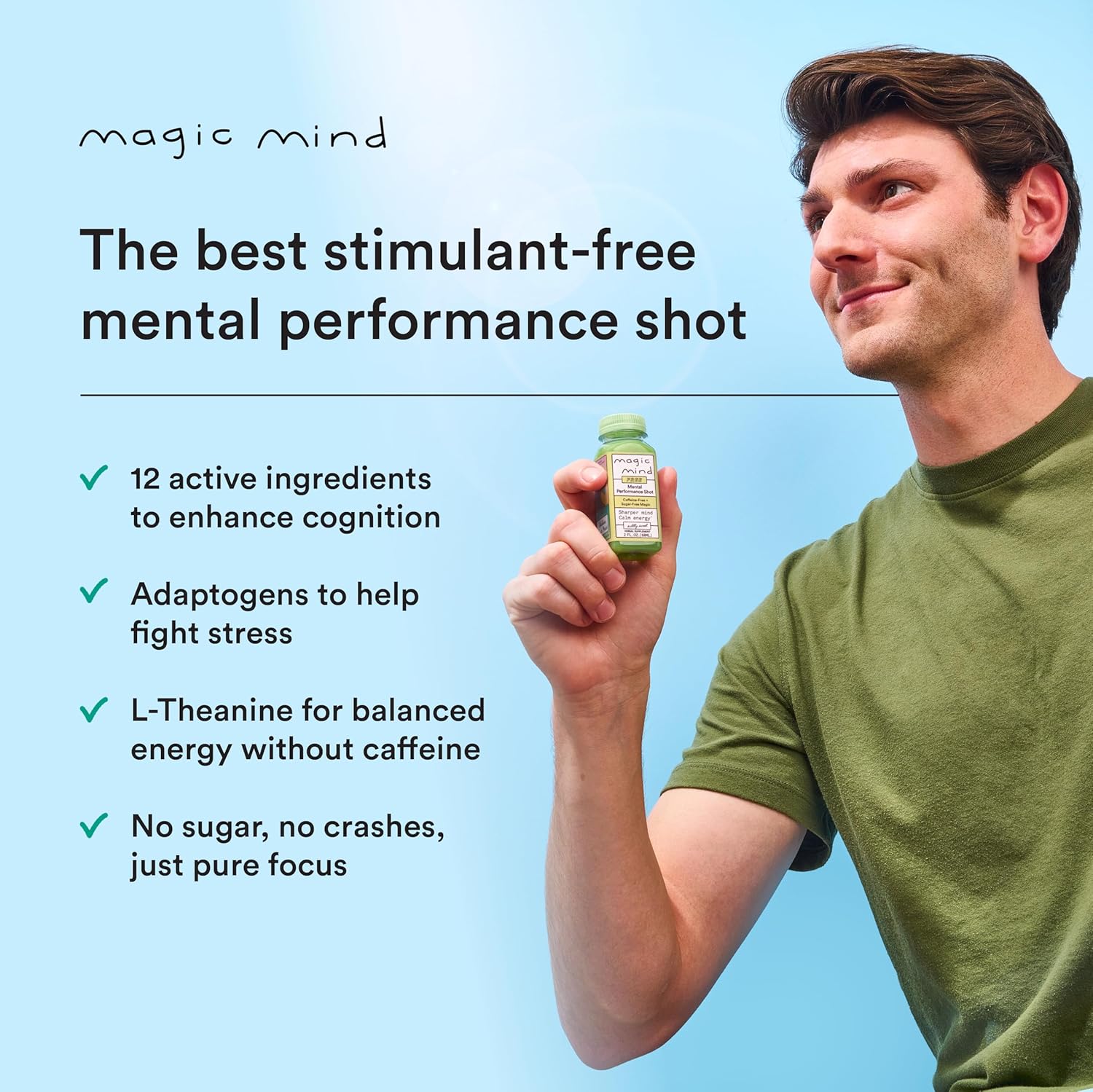 Magic Mind FREE Energy and Focus Drink Shots - Stress Relieving, No Jitters, Ashwagandha, Vitamin B12, Vitamin C, Matcha Green Tea, Functional Mushrooms Caffeine Free - 2 FL Oz (30 Pack) - Image 5