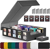 Kabinka 5-Row Trading Card Storage Box: 3900+ Card Capacity, Commander Display, Removable Lid for MTG TCG Sports Cards (Black)