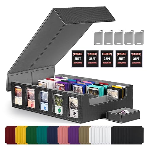 Kabinka Trading Card Storage Box with Commander Display, 5-Row Deck Case with Removable Lid; 3900+ Card Deck Box for MTG TCG Sports Cards, 5 Toploaders, 5 Stoppers, 48 Dividers,1 Dice Tray (Black) - Black - 3900+