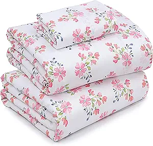 RUVANTI 100% Cotton Twin XL Sheet Sets, 3 Pieces, Soft & Breathable Percale Weave Bedding, Deep Pocket 16", Hotel Standard, Crisp Cool Feel, Durable, Perfect Size Floral Sheets, Bloomex