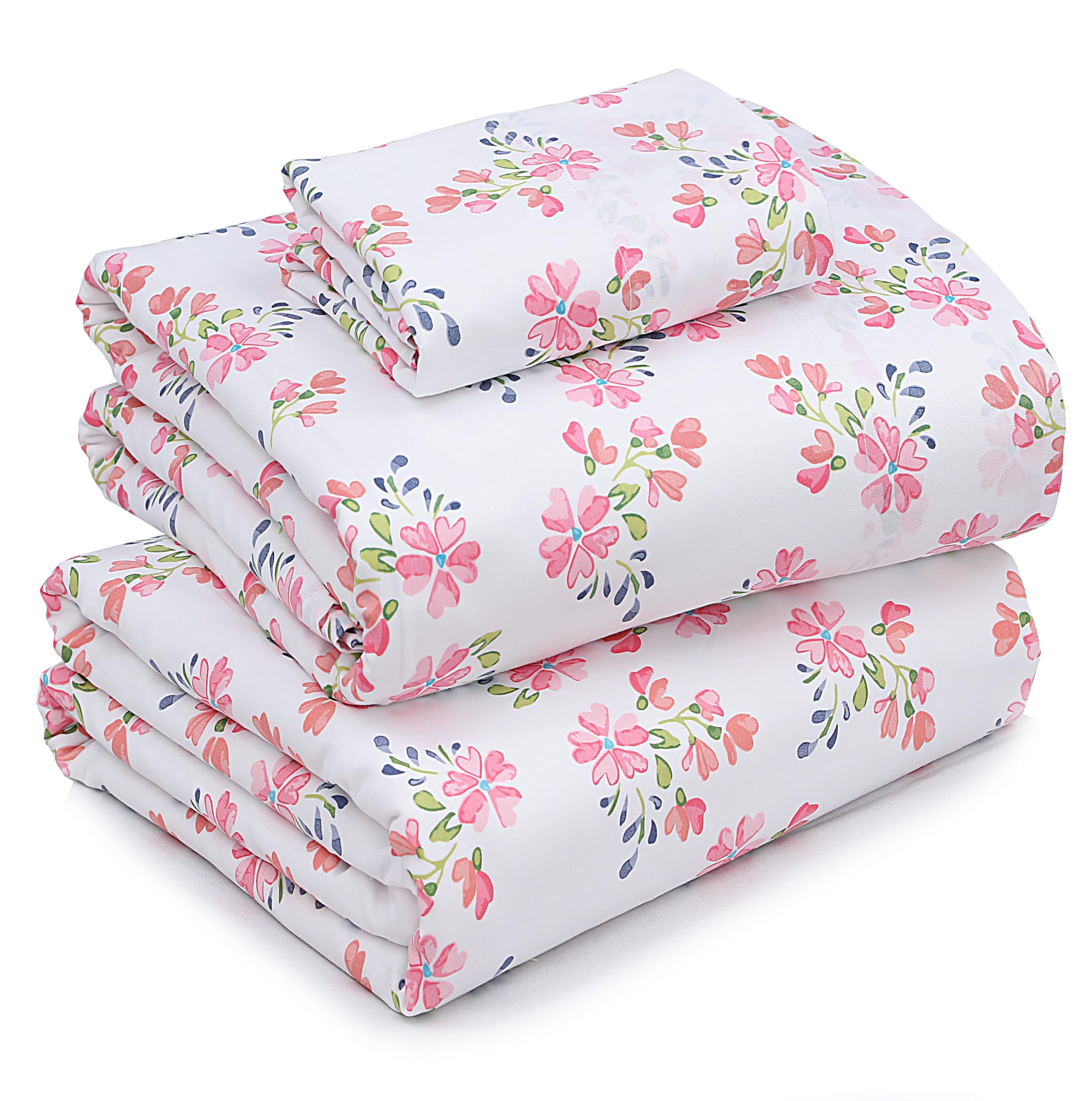 RUVANTI 100% Cotton Twin XL Sheet Sets, 3 Pieces, Soft & Breathable Percale Weave Bedding, Deep Pocket 16", Hotel Standard, Crisp Cool Feel, Durable, Perfect Size Floral Sheets, Phulkari