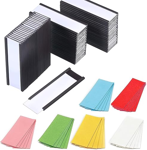 Portatarjetas Magentic Channel "C" de 1 x 3 pulgadas con insertos de tarjetas blancas y 50 insertos de tarjetas de colores, tarjetas de doble cara,