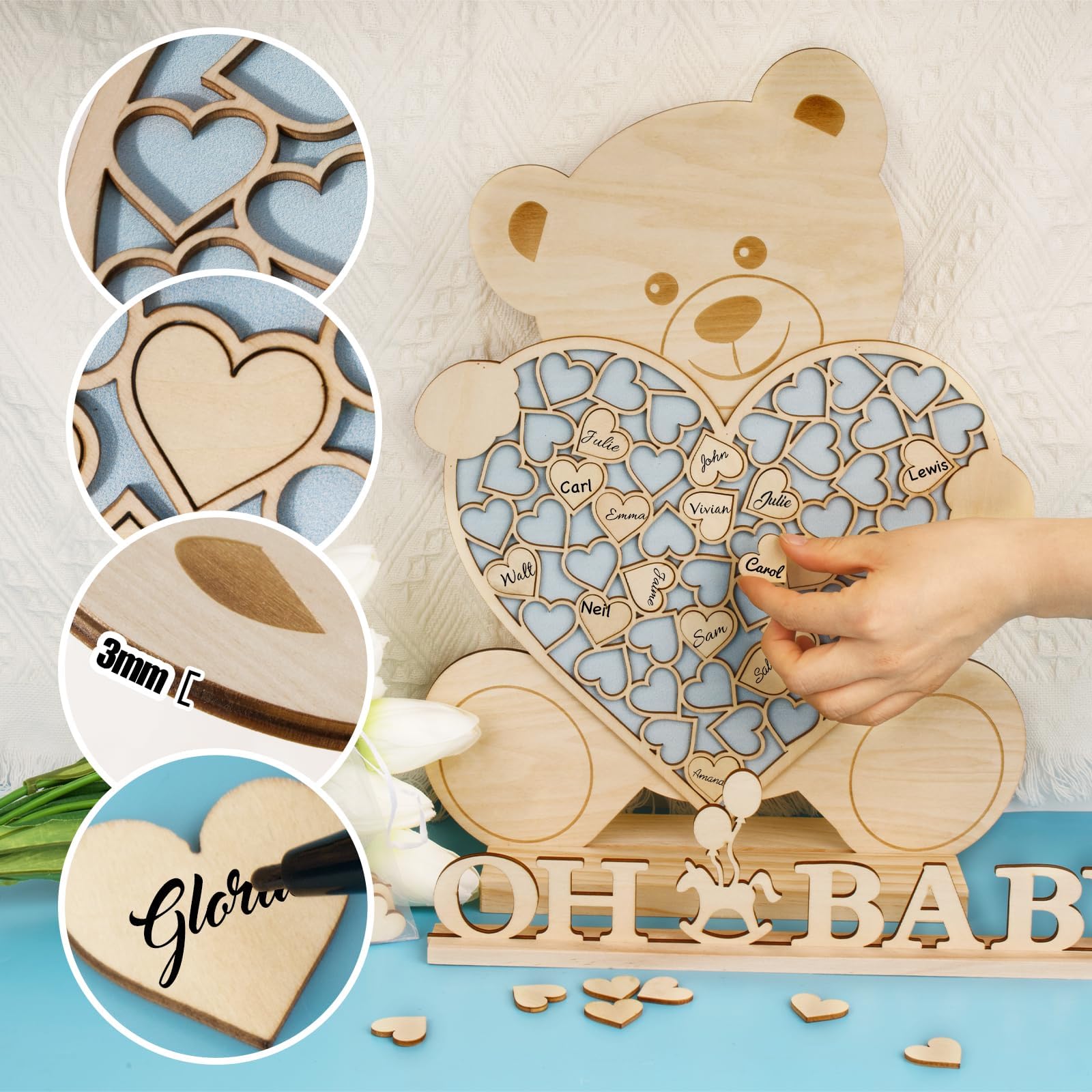 Rayher libro ospiti con cuori in legno naturale, cornice 3D da