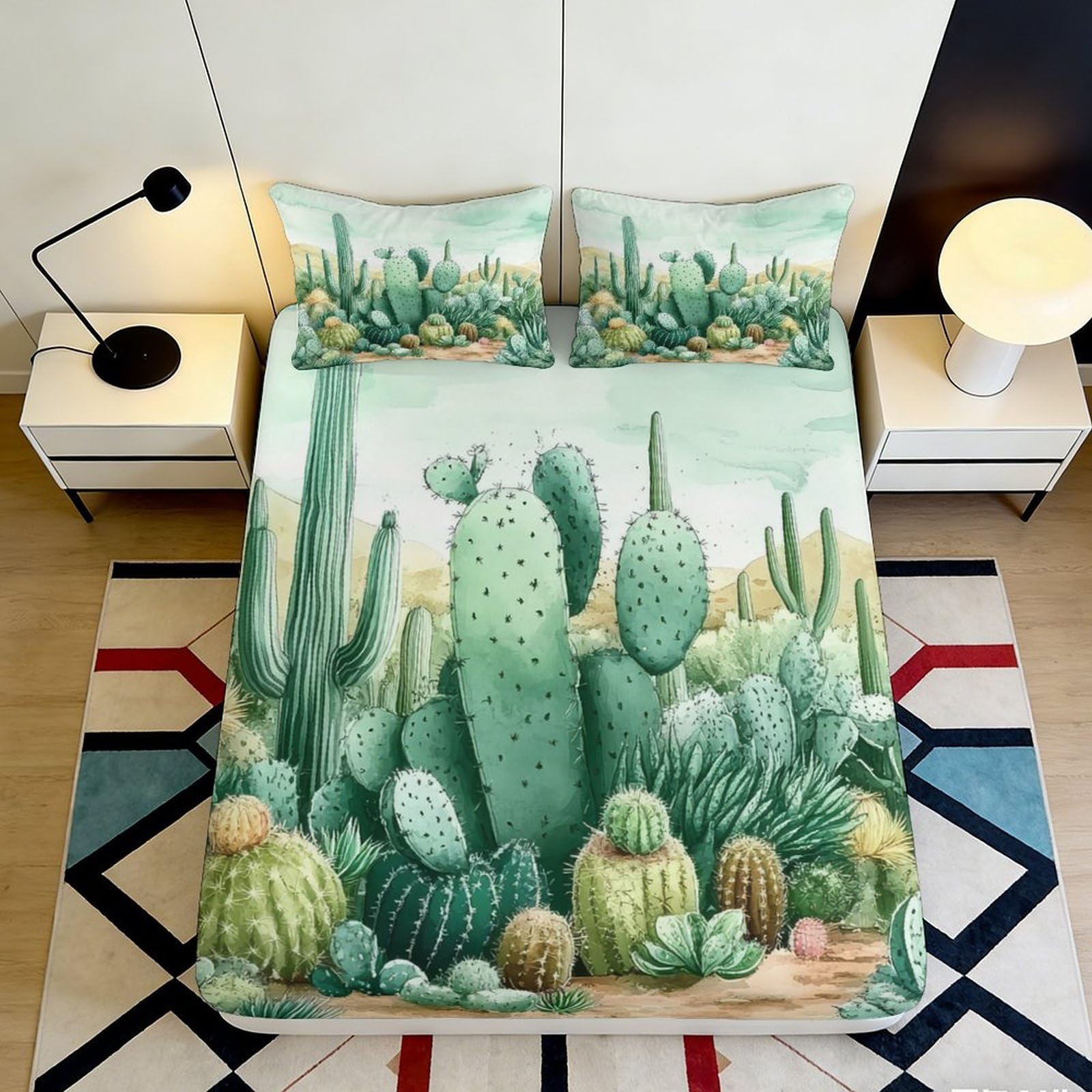 Pnayamiorkfel Style-6 3D Printed Green Cactus Fitted Sheet Microfiber Soft Succulent Bed Cover For Bedroom Guest Room Mattress Decor 90X200x25cm