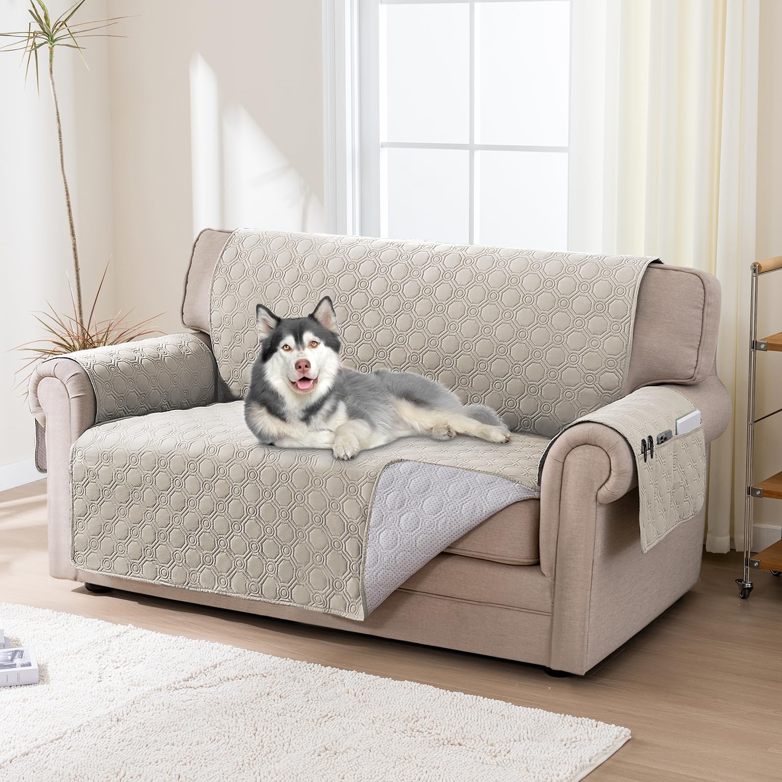 H.Versailtex Sofa Cover 2 Seater 100% Waterproof Sofa Slipcovers Couch Covers Washable Pet Couch Covers Seat Width 120CM (2 Seater, Frenchoak)