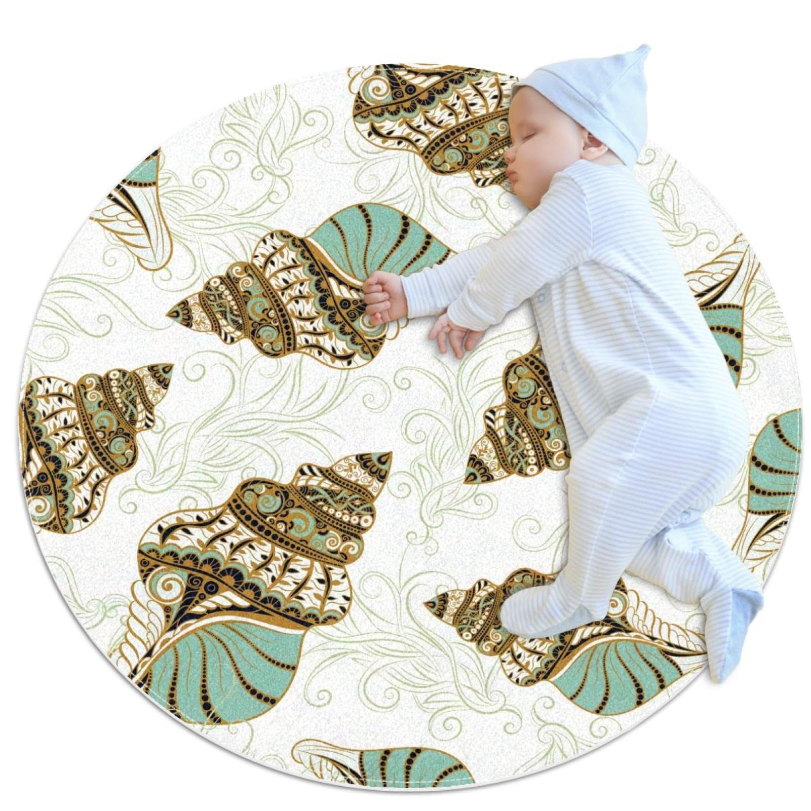Tapis de salle de bain cocon pour chambre et canapé motif coquillage rond