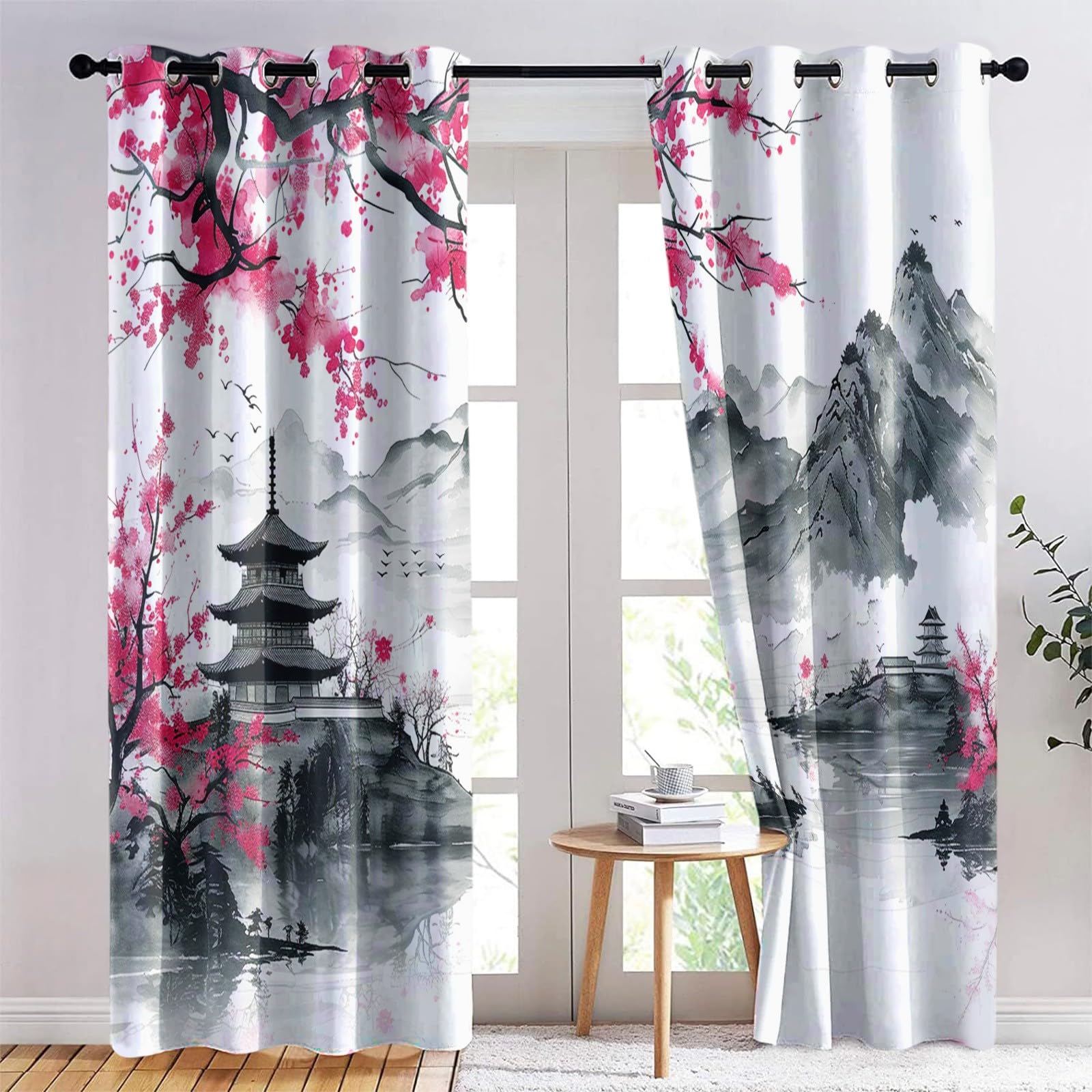 Rideaux Occultants 3D Perles Et Fleurs 75x166 cm 2 Panneaux Thermique Sonore Oeillets Décoration Salon Chambre