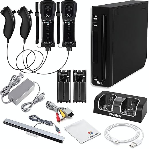 Nintendo Wii Console Bundle Black- With Wii Console Black, 2 Remotes & 2 Nunchuks Fully Compatible, Charging Dock, 2 Rechargeable Batteries, Motion Sensor Bar & Accessories (Renewed)