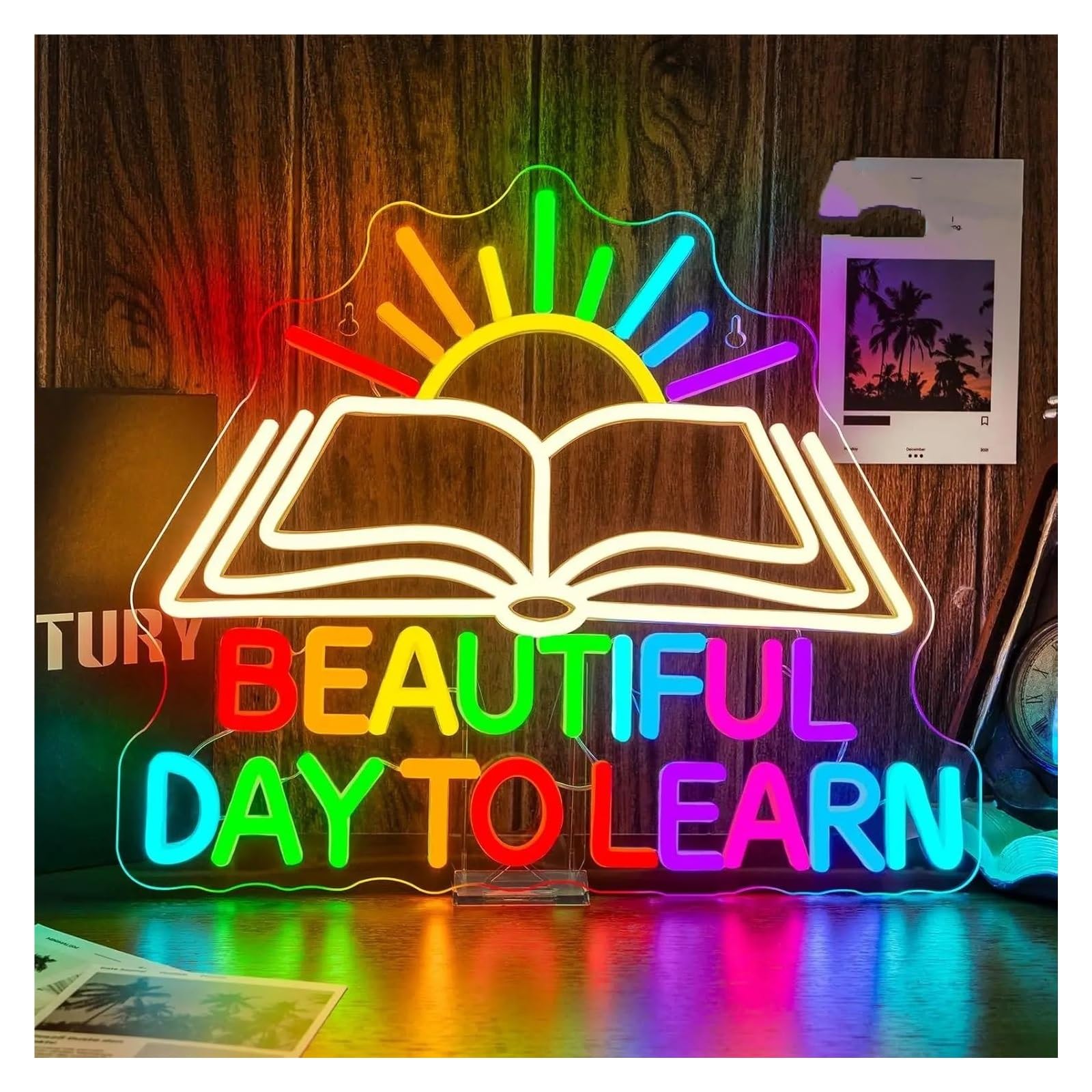 Insegna al Neon Beautiful Day To Learn Insegna Al Neon Luce LED Alimentata Tramite USB Per La Lettura Angolo Aula Studio Biblioteca Arredamento 38cmx32cm