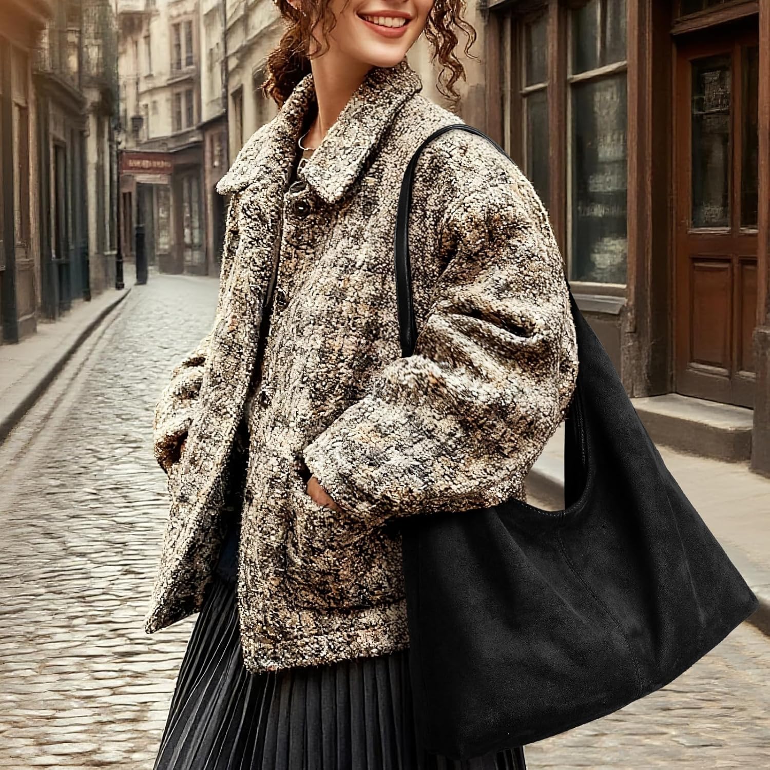 Suede Shoulder Bag for Women Suede Purse Boho Bags Slouchy Tote Bag Satchels Trendy Crescent Crossbody Bag Handbag - Image 8