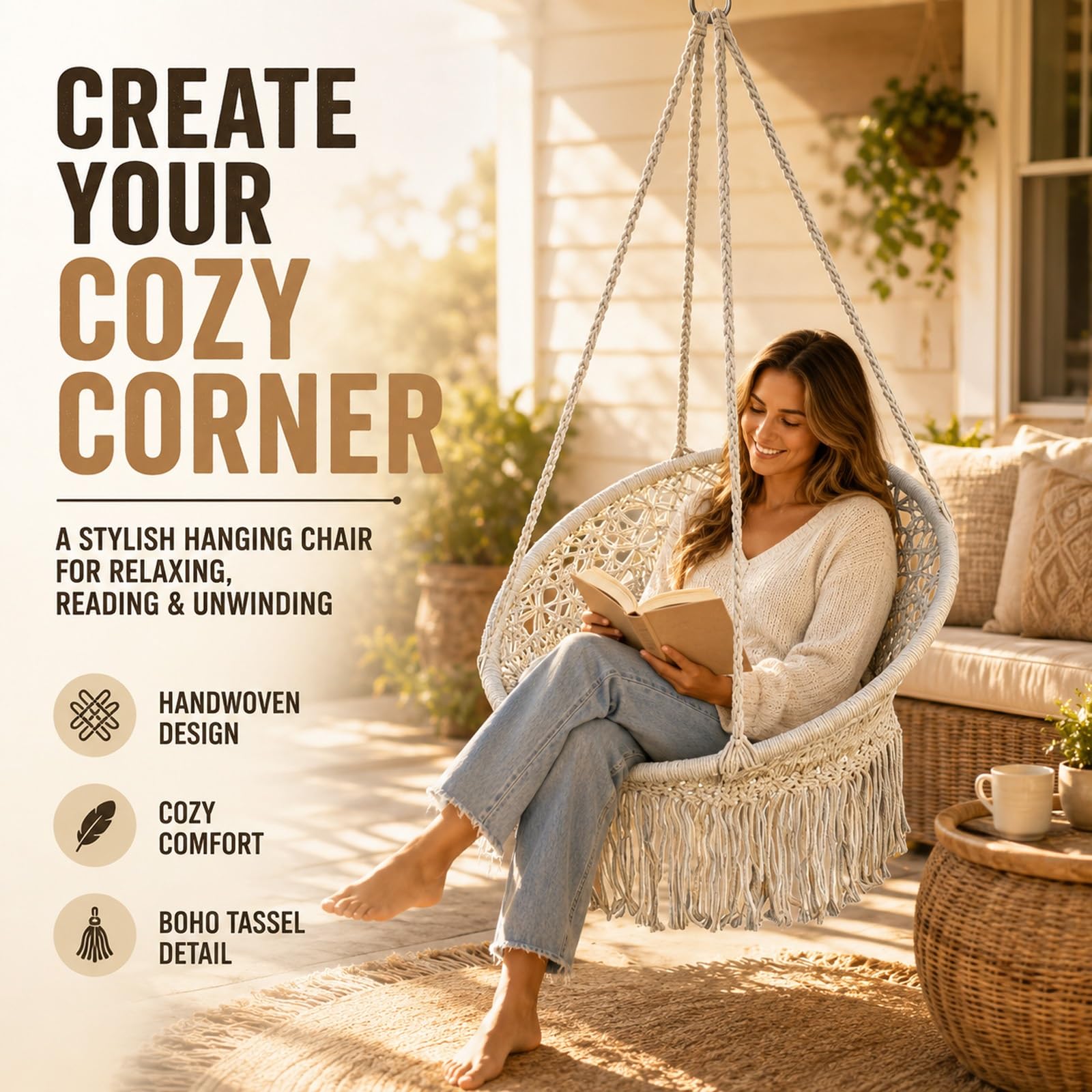Fauteuil suspendu en macramé, chaise hamac intérieur extérieur terrasse