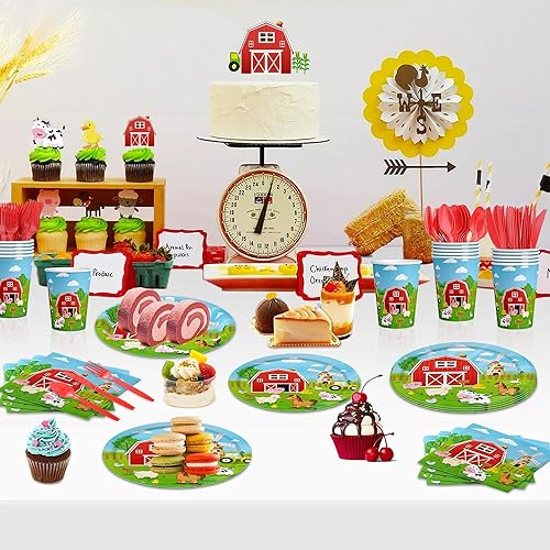 Miniatura 7 de 150 piezas de decoración de fiesta de cumpleaños de animales de granja, platos de granja, vajilla, granero, suministros para fiesta de cumpleaños,