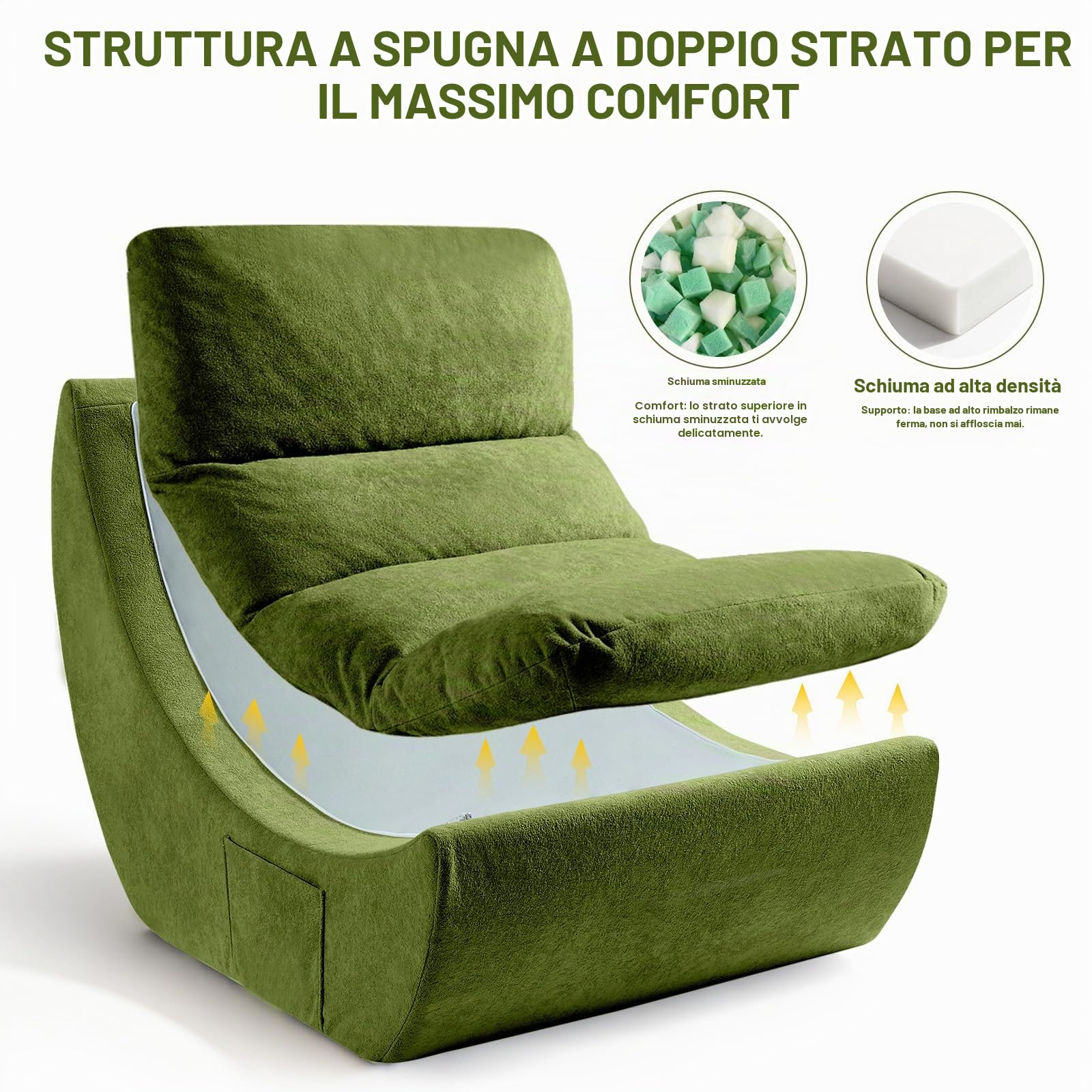 Pouf a sacco senza ossa, sedia da lettura, bean bag, memory foam, divano a 1 posto, divano lazy per leggere, soggiorno e camera da letto, nessun montaggio necessario, verde