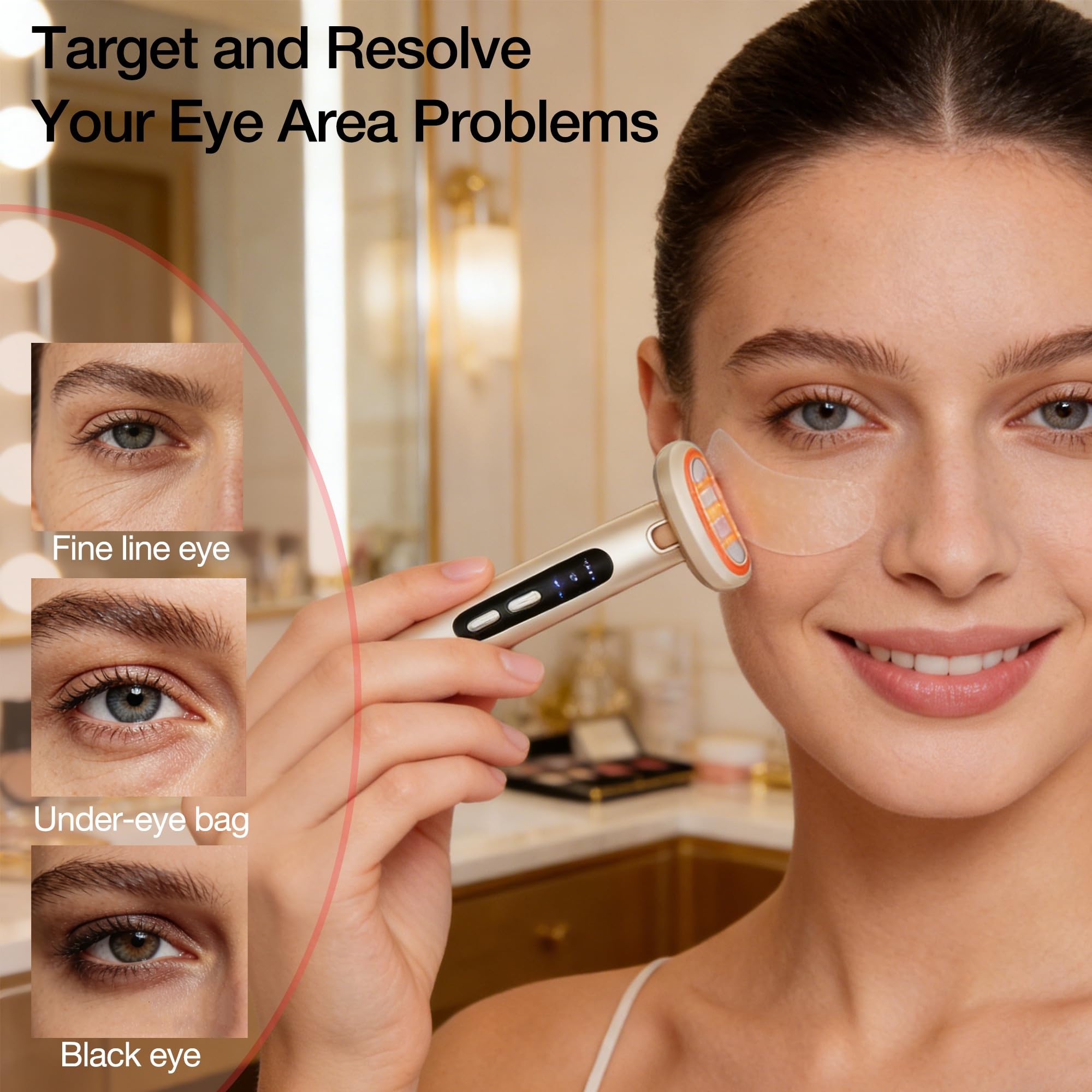 9-in-1 LED-Gesichtsstab & Augenmassagegerät mit rotem Licht, EMS-Mikrostrom, Wärme & Vibration, wiederaufladbares Beauty-Tool für einen strahlenden Look