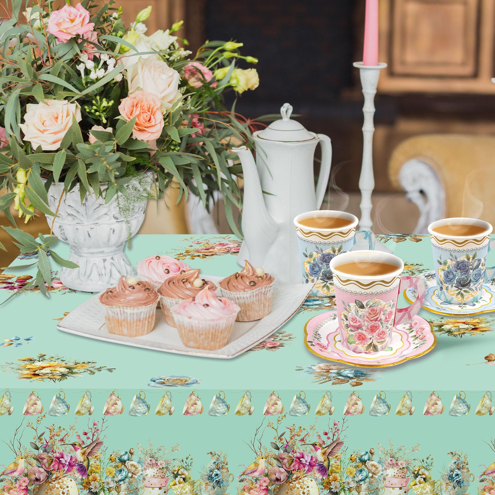 3 Stück Floral Gemusterte Tischdecken Für Teeparty, Geburtstag Oder Babyparty – Wiederverwendbar & Einfach Zu Reinigen