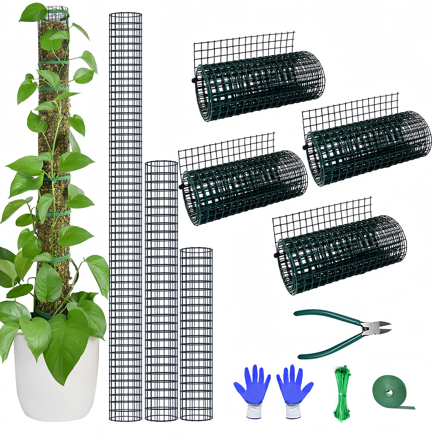 Moss Pole DIY Kit, 13.2ft Metal Moss Pole for Plants Monstera, 4Pcs 8.3in×3.3ft Steel Moss Pole Mesh with Plier, Cable Ties, Sphagnum Moss Pole (13.2ft Wire Mesh with Plier)