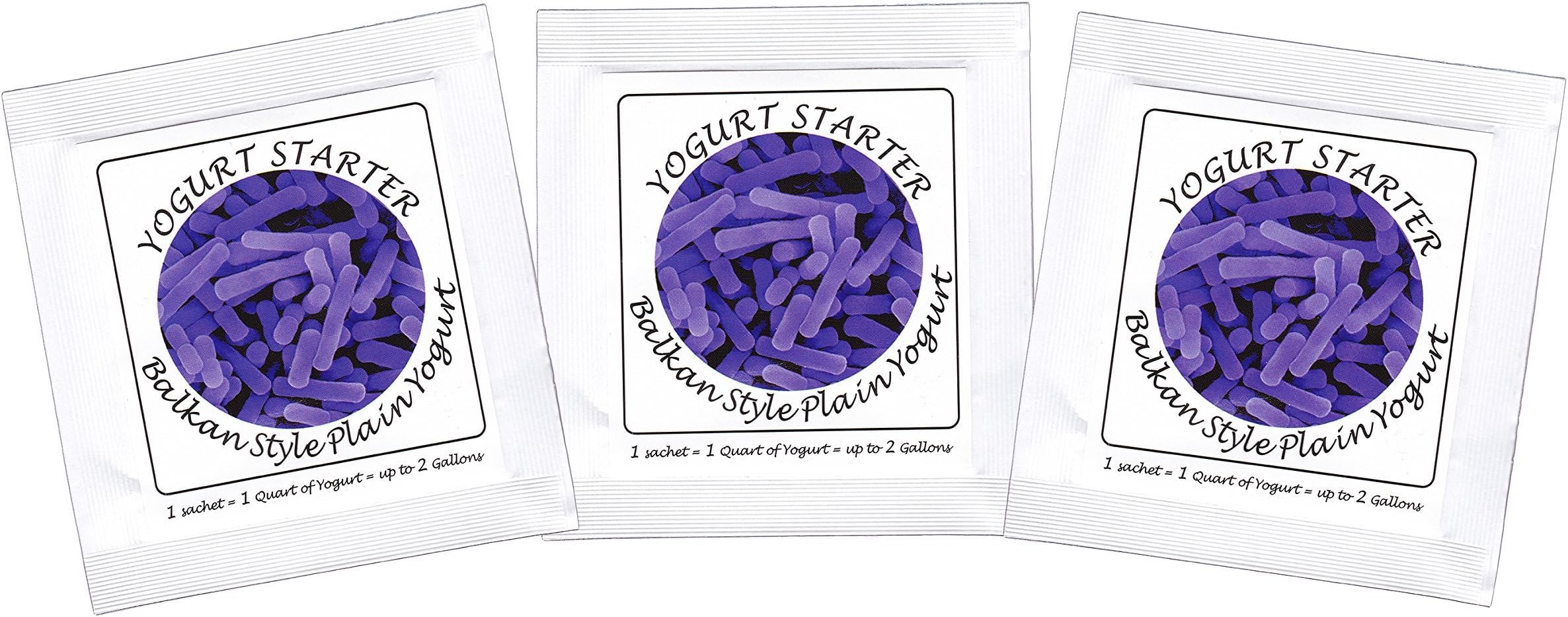 Yogurt Starter Cultures - Pack of 3 Freeze-dried Culture Sachets for Balkan Style Plain Yogurt