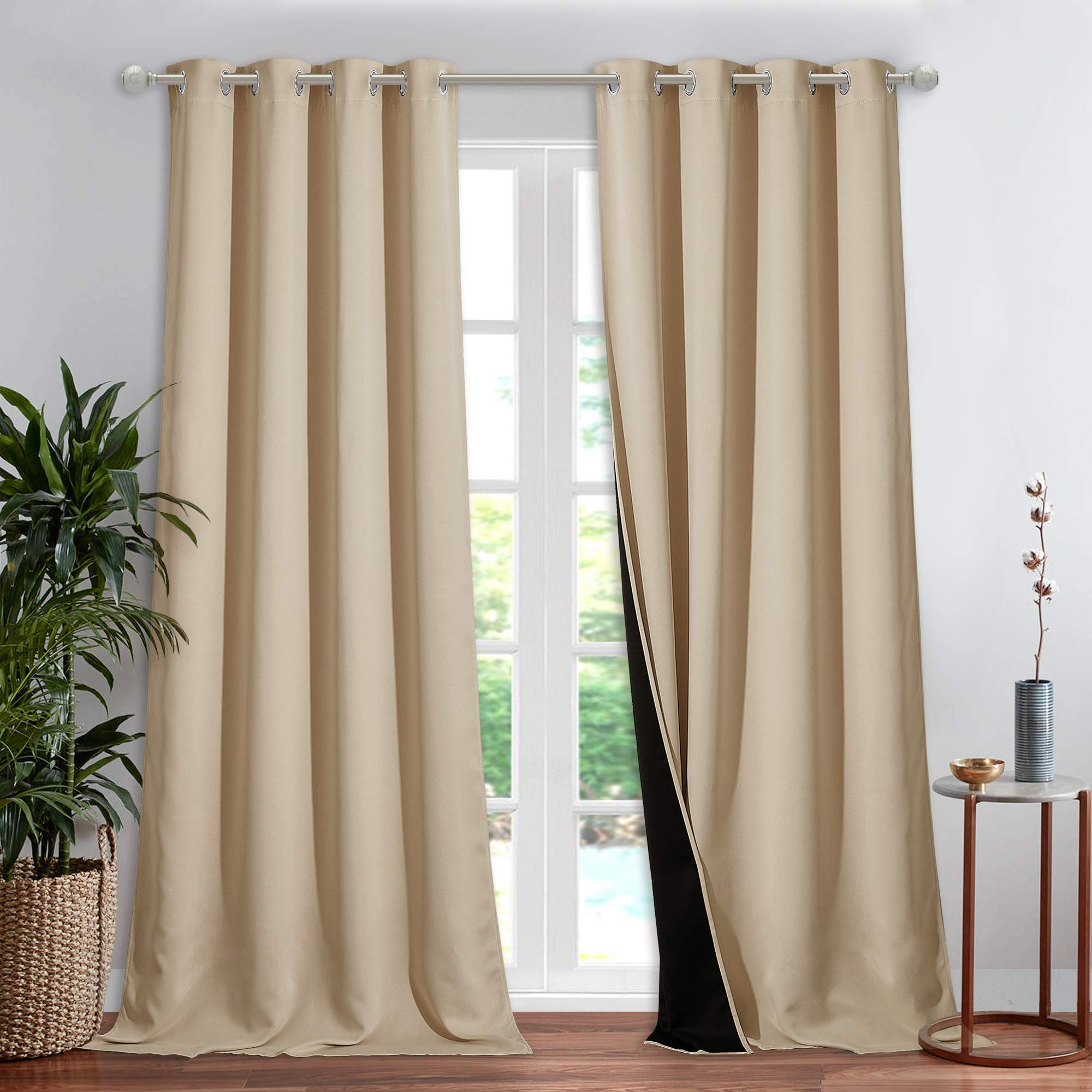 NICETOWN Thermal Insulated 100% Blackout Curtain, Sound Proof Drape with Black Backing, Full Light Blocking Panel for Patio Sliding Door (Biscotti Beige, 1 Panel, 52 inches x 108 inches) — image 1