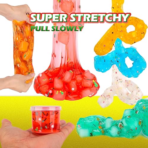 Miniatura 6 de Paquete de 6 unidades de slime transparente crujiente de gelatina de cristal de Navidad con dijes de decoración de Navidad, slime brillante de