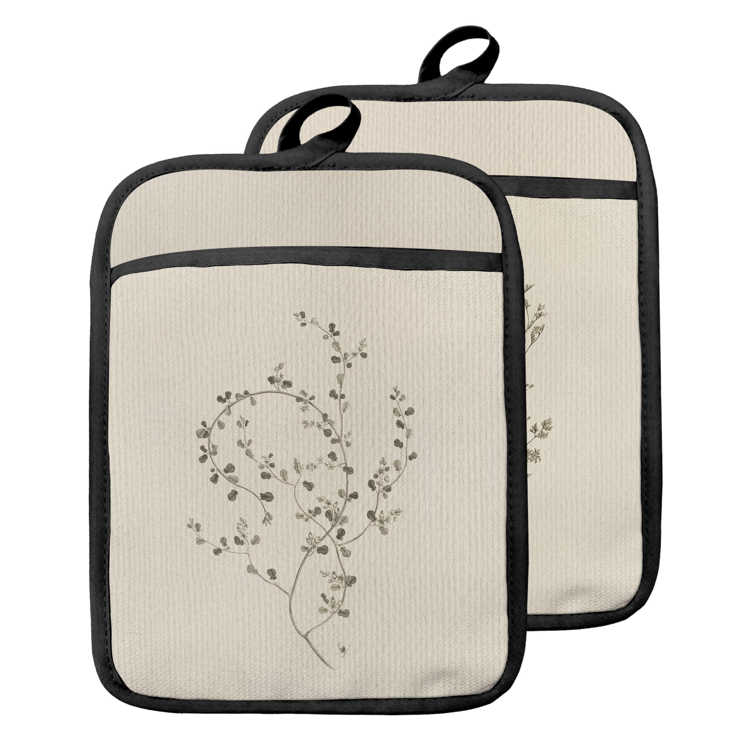 Lot de 2 maniques botaniques beige style Cottagecore vintage