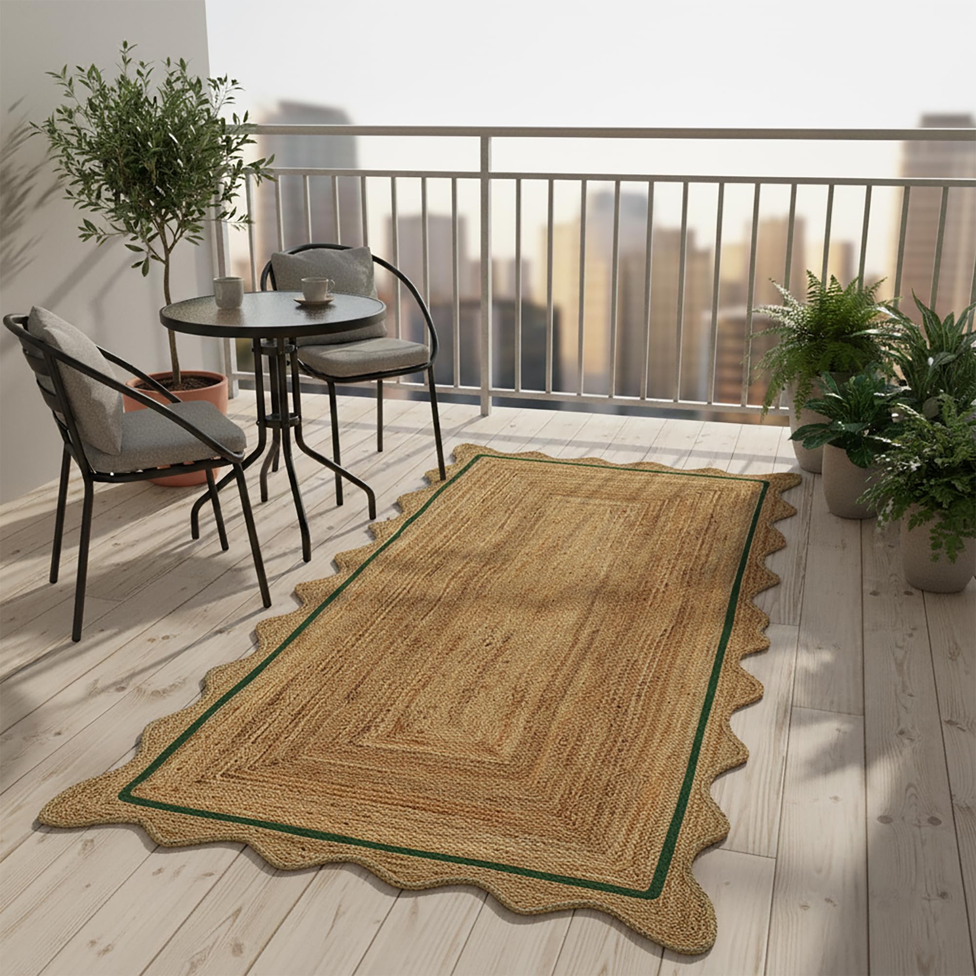 Tapis indien en jute festonné à la main pour chambre à coucher, 1,2 x 1,2 m, style bohème en jute et chanvre pour pendaison de crémaillère