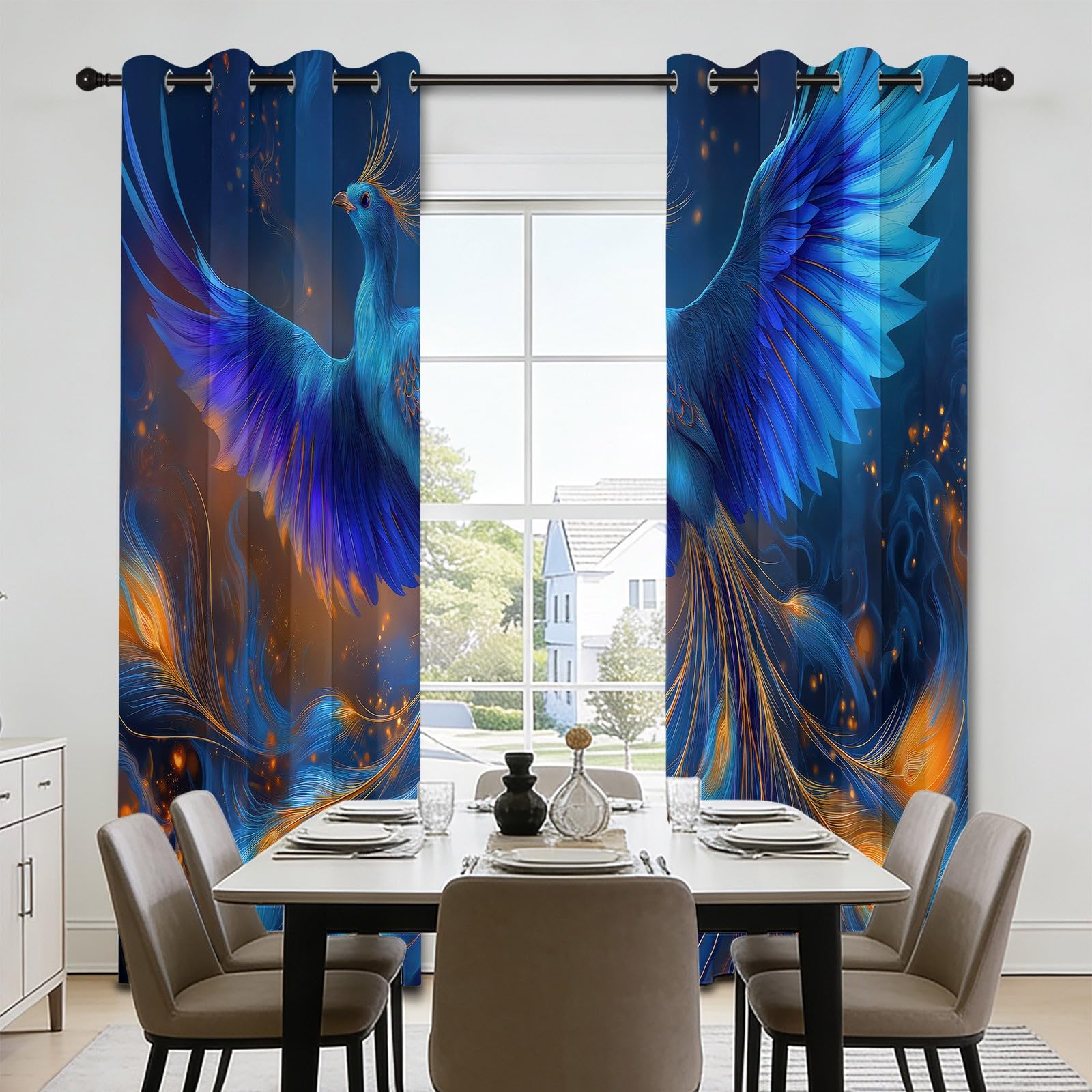 Dreamy Zasłony zaciemniające do sypialni, 140 cm szer. x 175 cm wys. (2 panele) Forest Phoenix Gold foliowe, izolacja termiczna, zasłony do pokoju dziecięcego, zasłony redukujące hałas, zasłony na