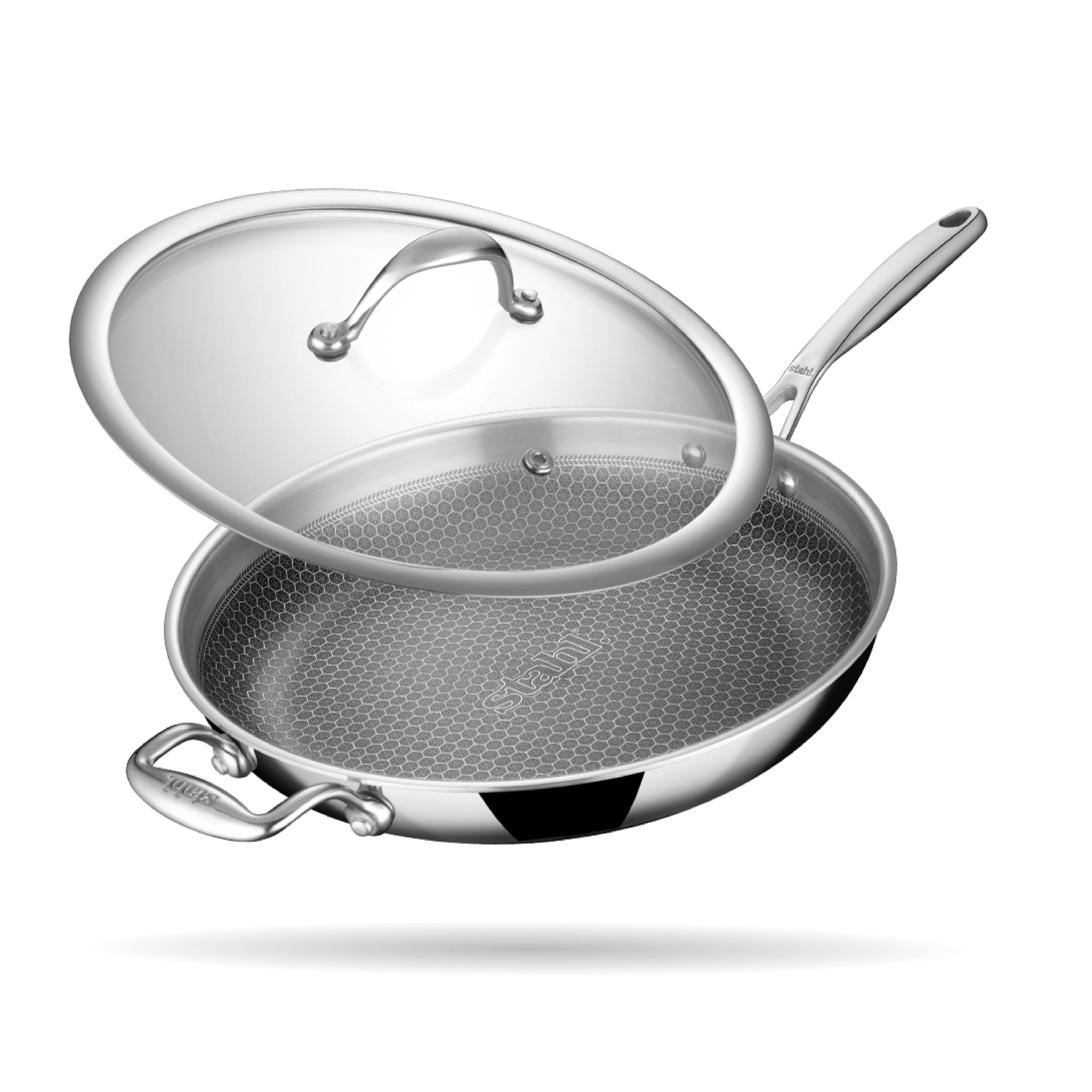 Stahl Artisan Hybrid Triply Frying Pan with Lid 3 L, 28 cm, Induction Base Non Stick Fry Pan, Stainless Steel Frying Pan