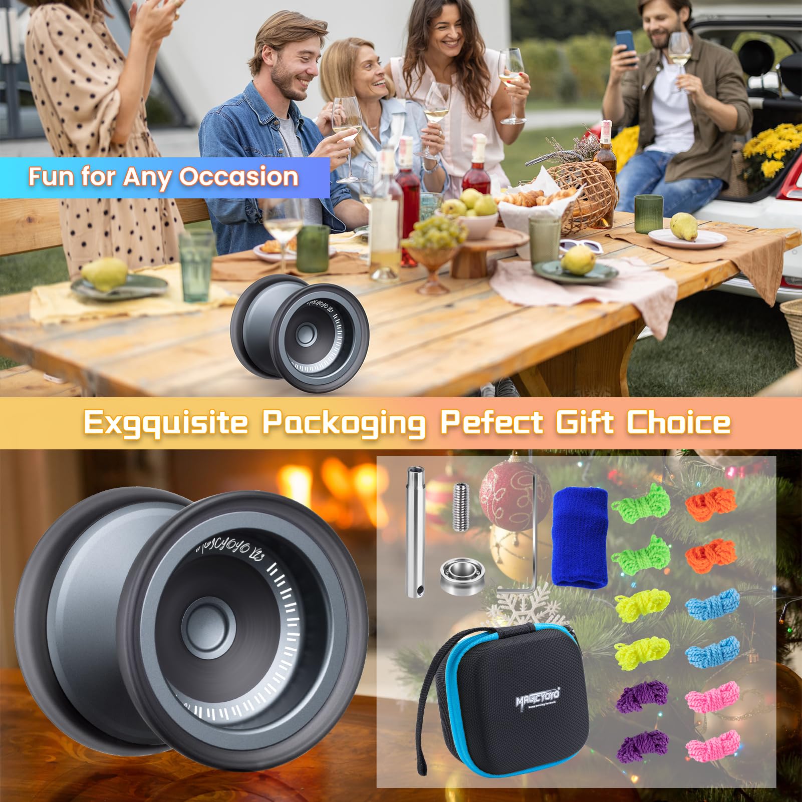 MAGICYOYO V13 JoJo profesional – Yoyo sensible y sin respuesta para niños, principiantes y avanzados, trucos de giro de dedos, metal duradero + diseño híbrido de PC, con accesorios JoJo