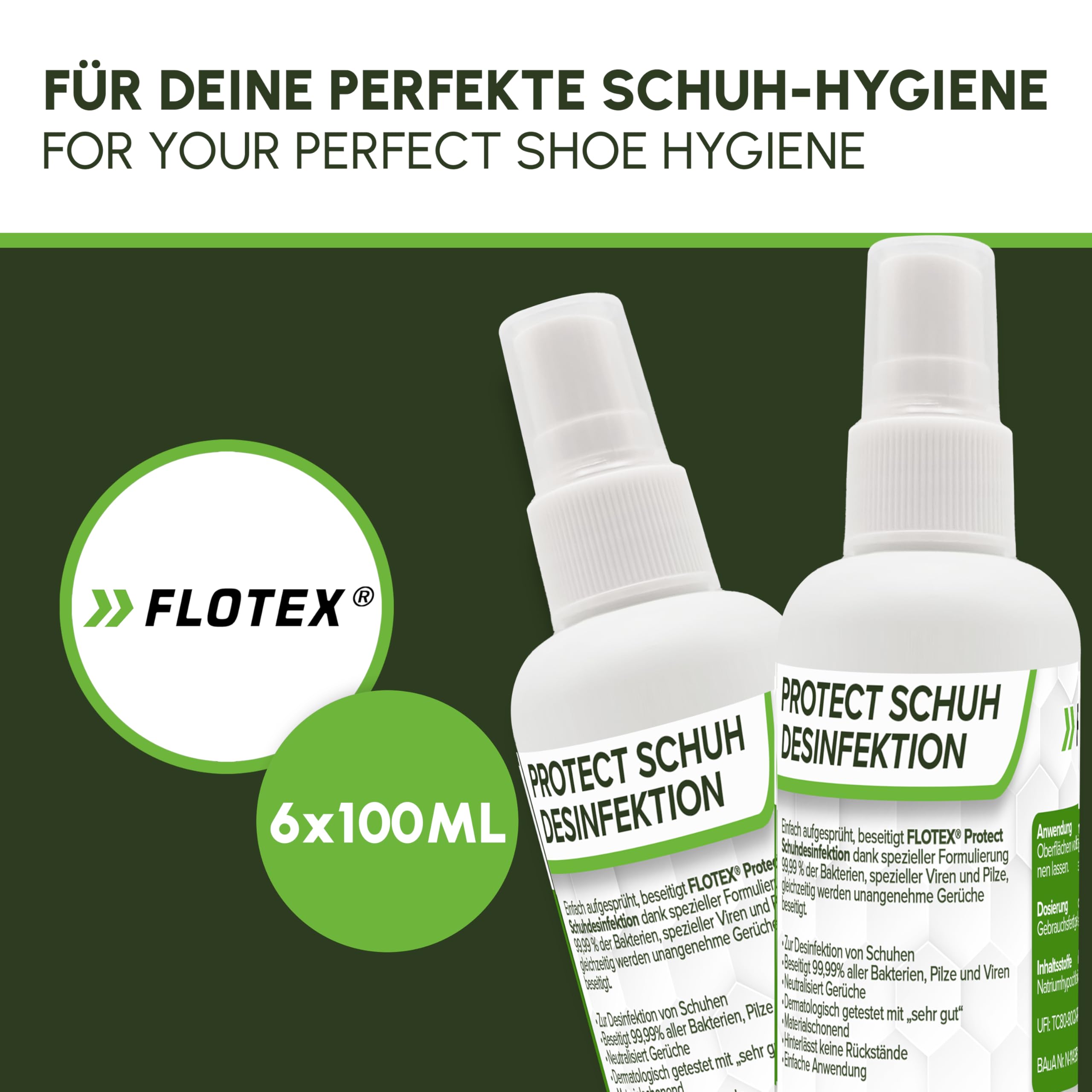 Schuh Desinfektionsspray 6x100ml | schnelle & wirksame Schuhdesinfektion | Geruchsentferner für Schuhe | Schütz vor Fußpilz |Protect Fuß & Schuh Desinfektion