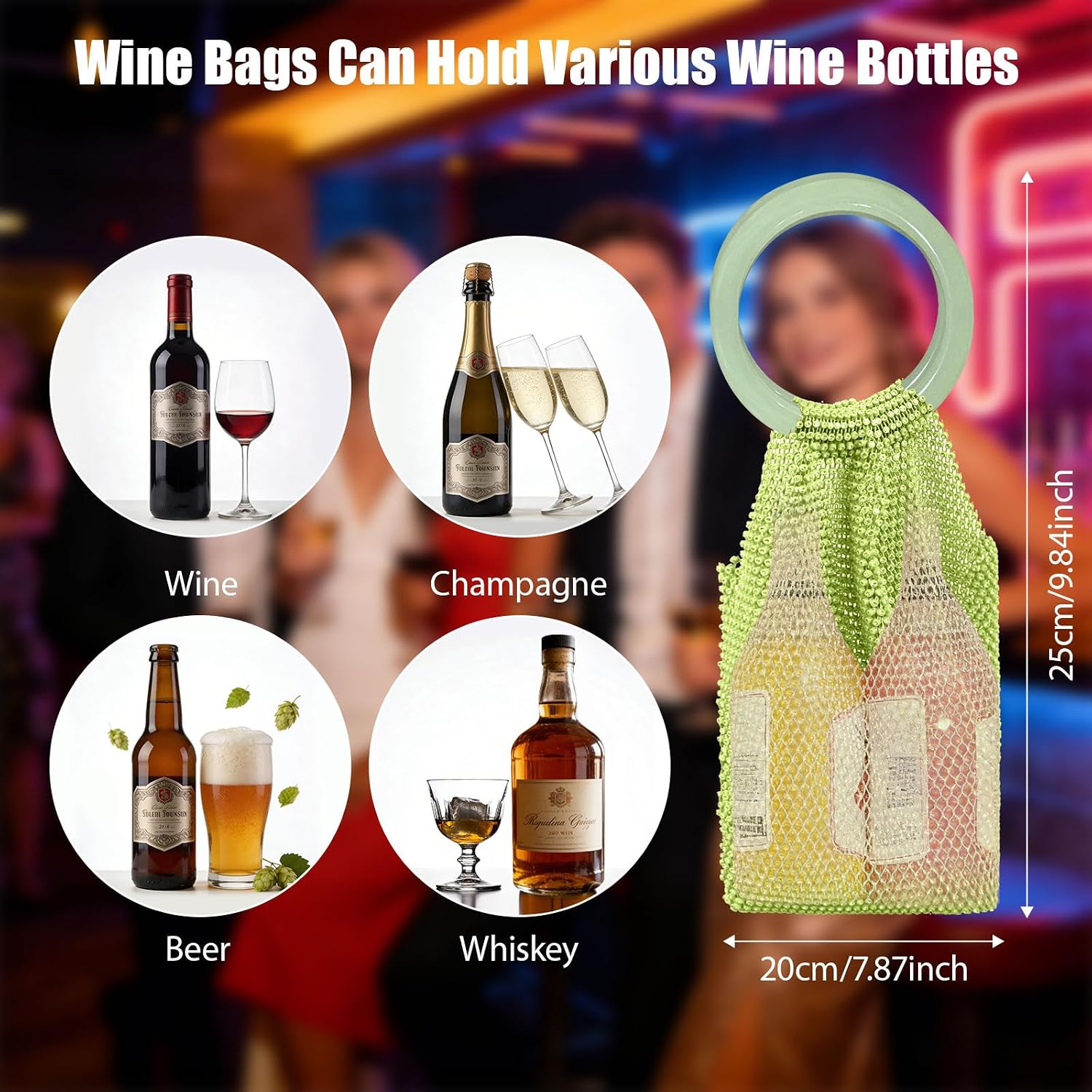 Stylish Wine Bags,Mesh and Embedded Crystal Elasticated Wine Bag Bottle Champagne Beer Gift Bags for Luxury Event,Wine Tasting Party image 5