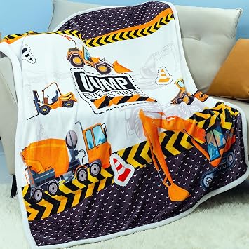 Flannel Truck Blanket, Soft Fuzzy Construction Vehicles Throw for Bed Couch Sofa Decor Gifts, 50x60 inches, All Seasons Suitable, Machine Washable, 1 Count