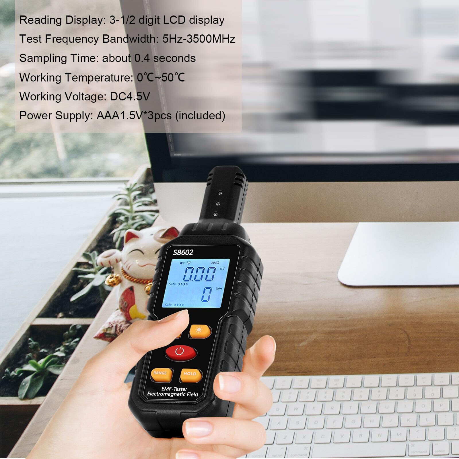 Electric Radiation Detector 3-in-1 EMF Meter for Electromagnetic/Electric Field & Ambient Temp 3-1/2 Digit LCD Display
