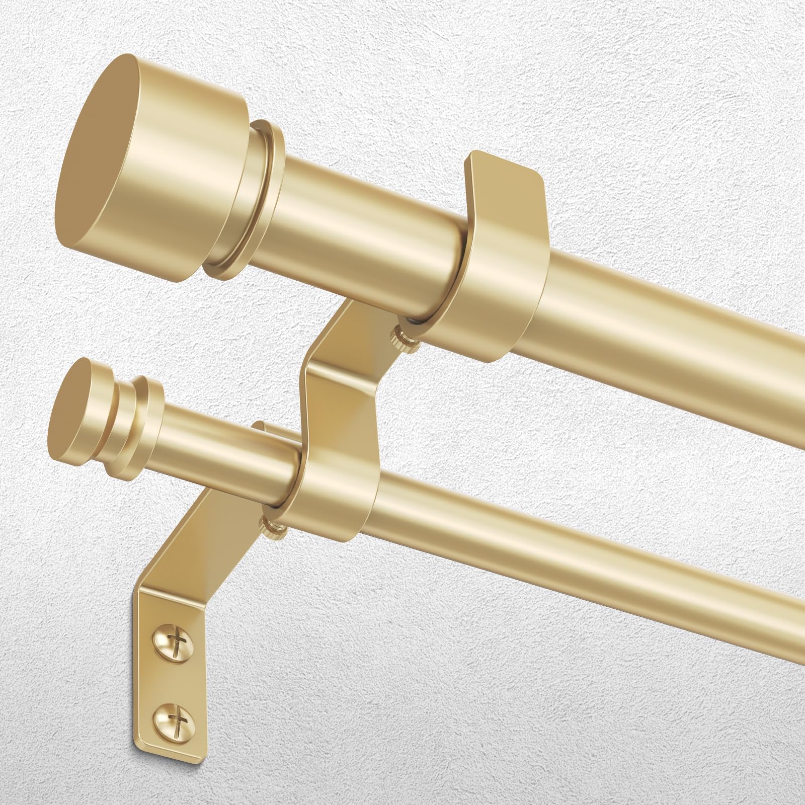 Photo 1 of Double Curtain Rod 36-153 Inches, Gold Extra Long Adjustable Heavy Duty Dual Curtain Rod for Windows, 1 Inch Decorative Metal Drapery Rods with End Cap Finials, Screw-Together Design