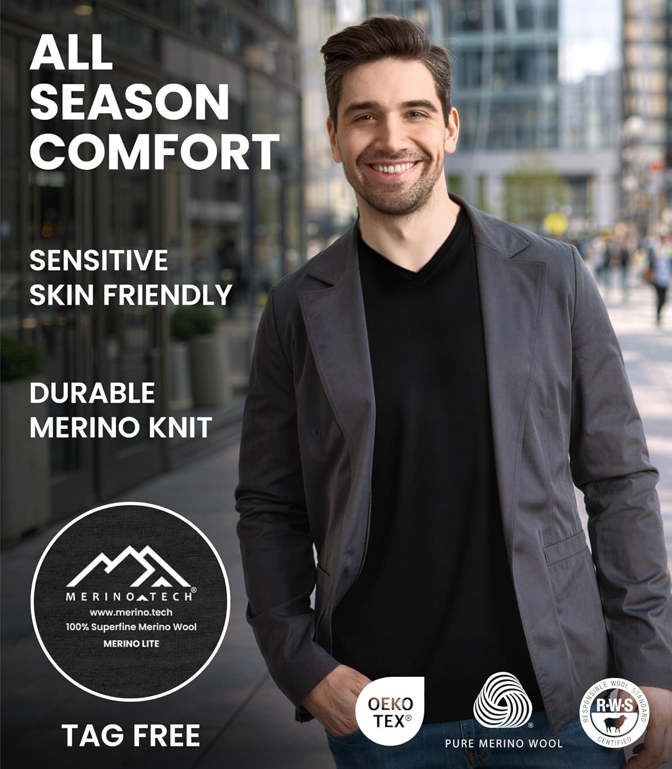 Merino Wool T-Shirt Mens - Short Sleeve Merino Wool Shirts for Men Sport Lightweight Thermal Base Layer Hiking Tshirt - Image 3