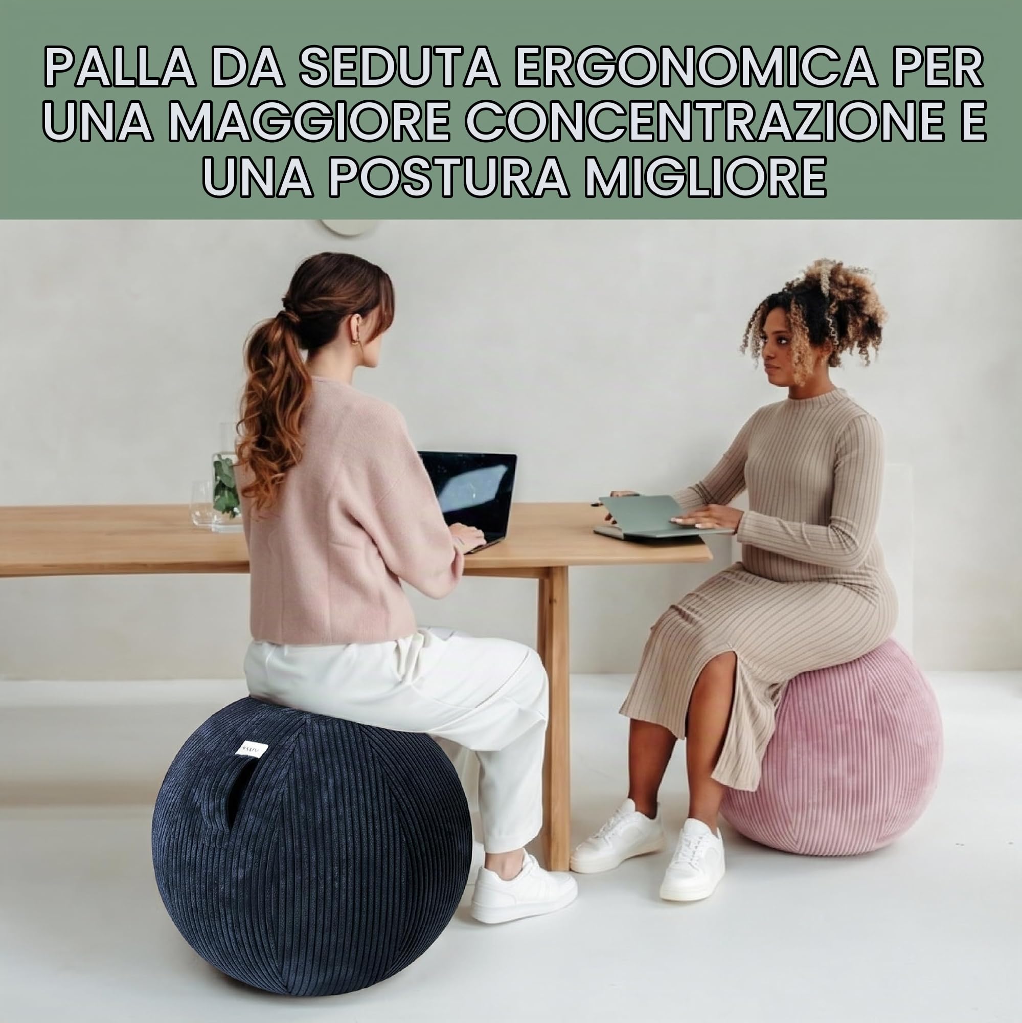 VLUV® BOL VLIP - Palla da seduta ergonomica, traspirante, con manico e protezione antirotolamento, rivestimento in tessuto lavabile, per gravidanza, 65 cm