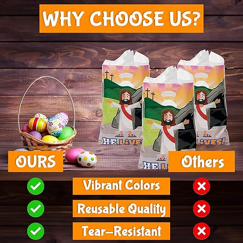 Miniatura 6 de Bolsas de plástico grandes de 12 x 17 pulgadas, suministros para fiestas de Pascua, 50 unidades
