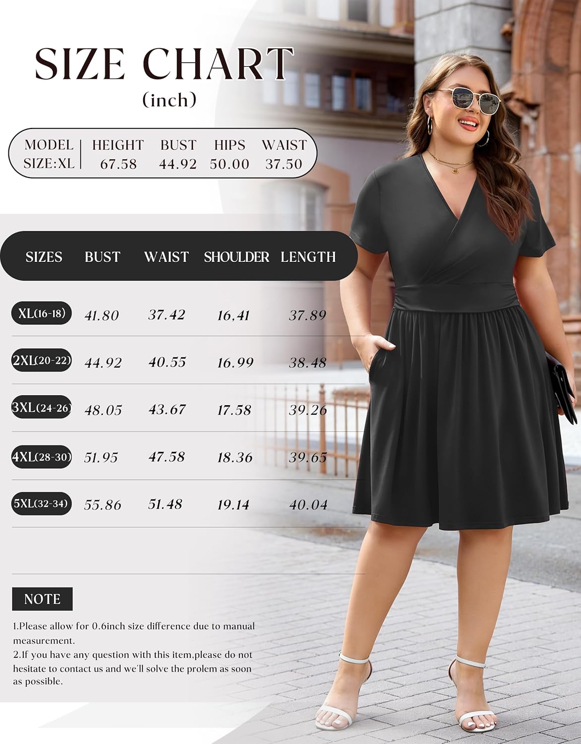Womens Plus Size Dresses Summer Short Sleeve Wrap V-Neck Sundress Casual Party Dress with Pockets - Image 6