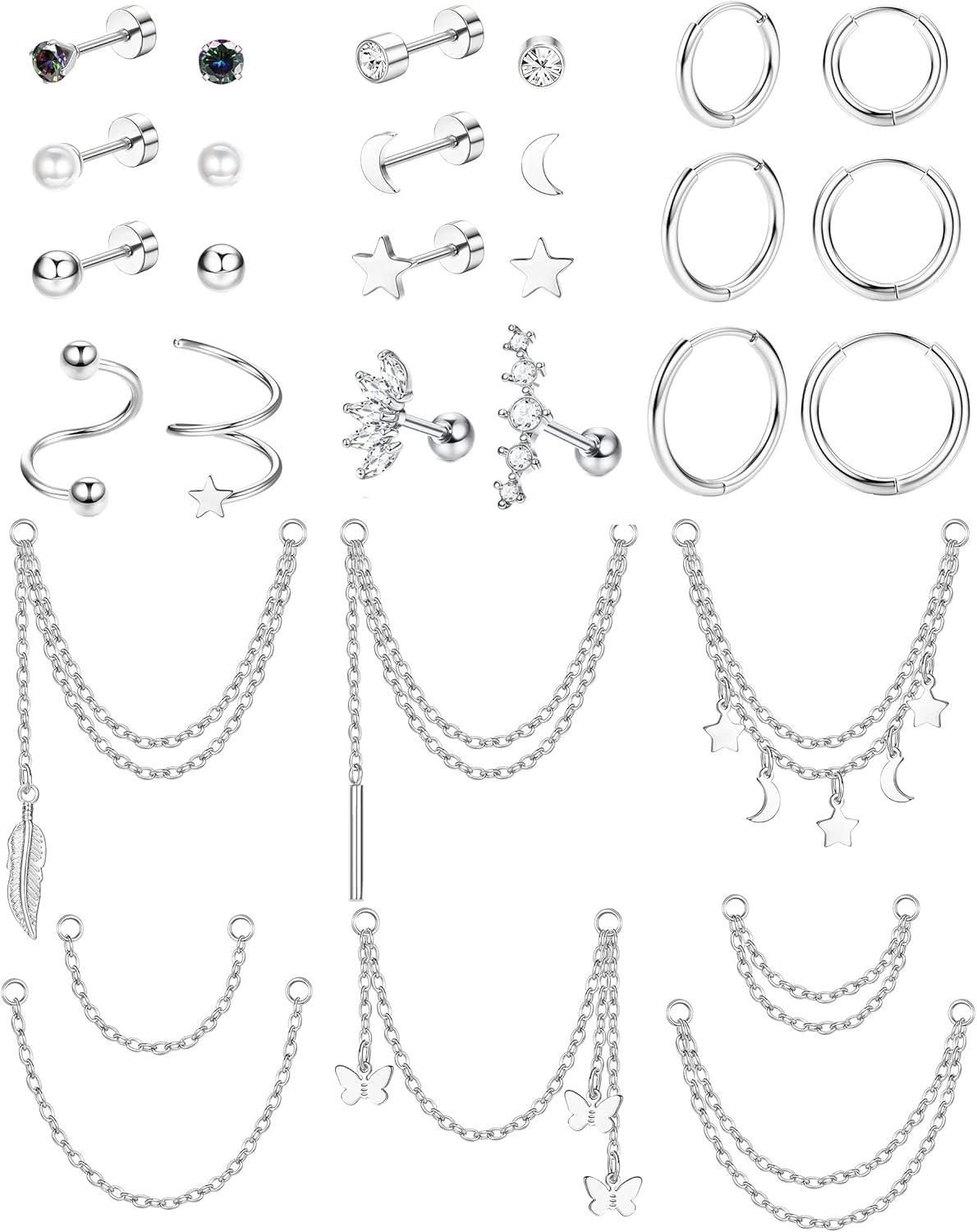 FIBO STEEL 20G Cartilage Earrings Set for Women Kuwait Ubuy