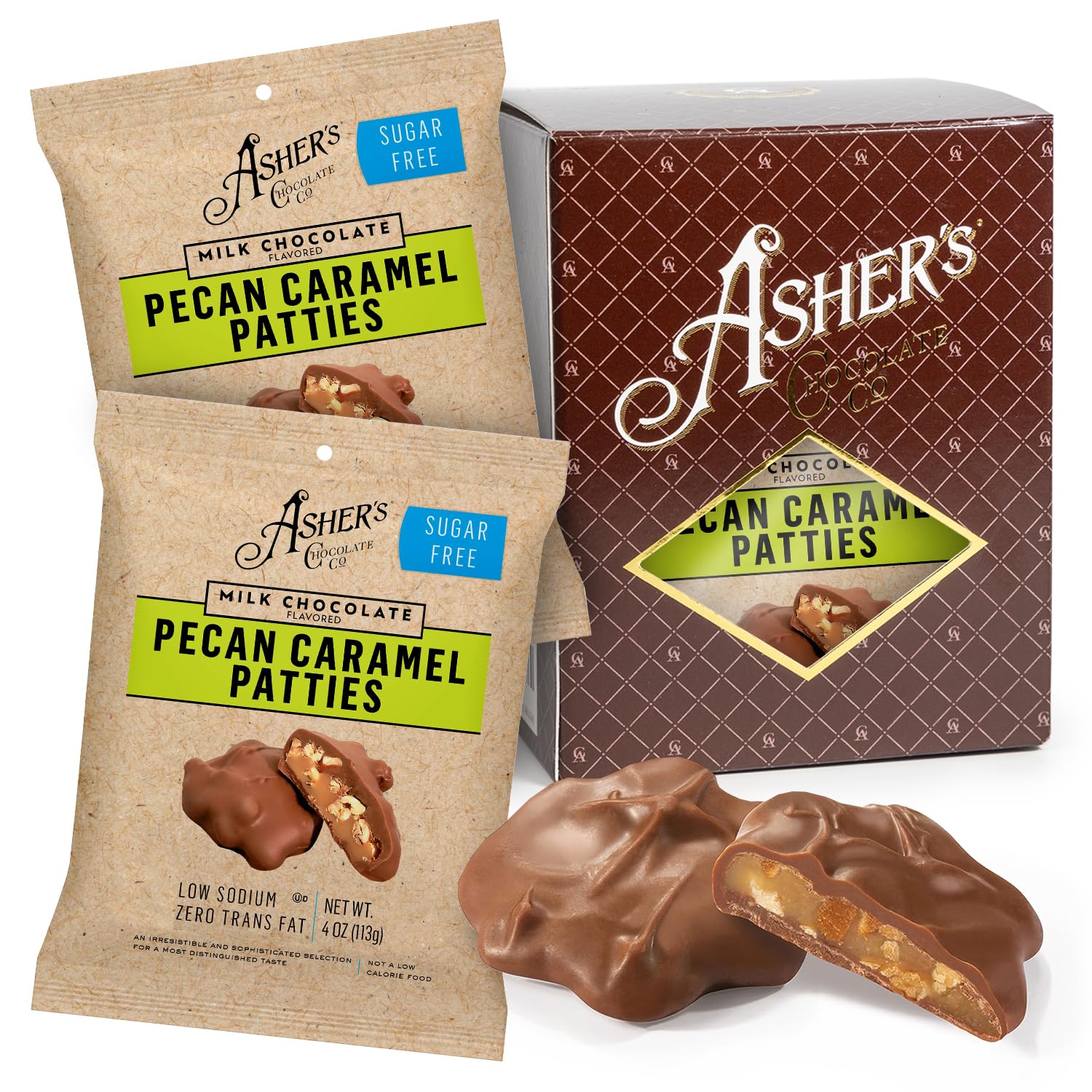 Sugar Free Pecan Caramel Patties, Milk Chocolate Assorted Keto Caramel Patty, Zero Sugar, Small Batches of Kosher Chocolate, Family Owned Since 1892 (Sugar Free, 8oz)