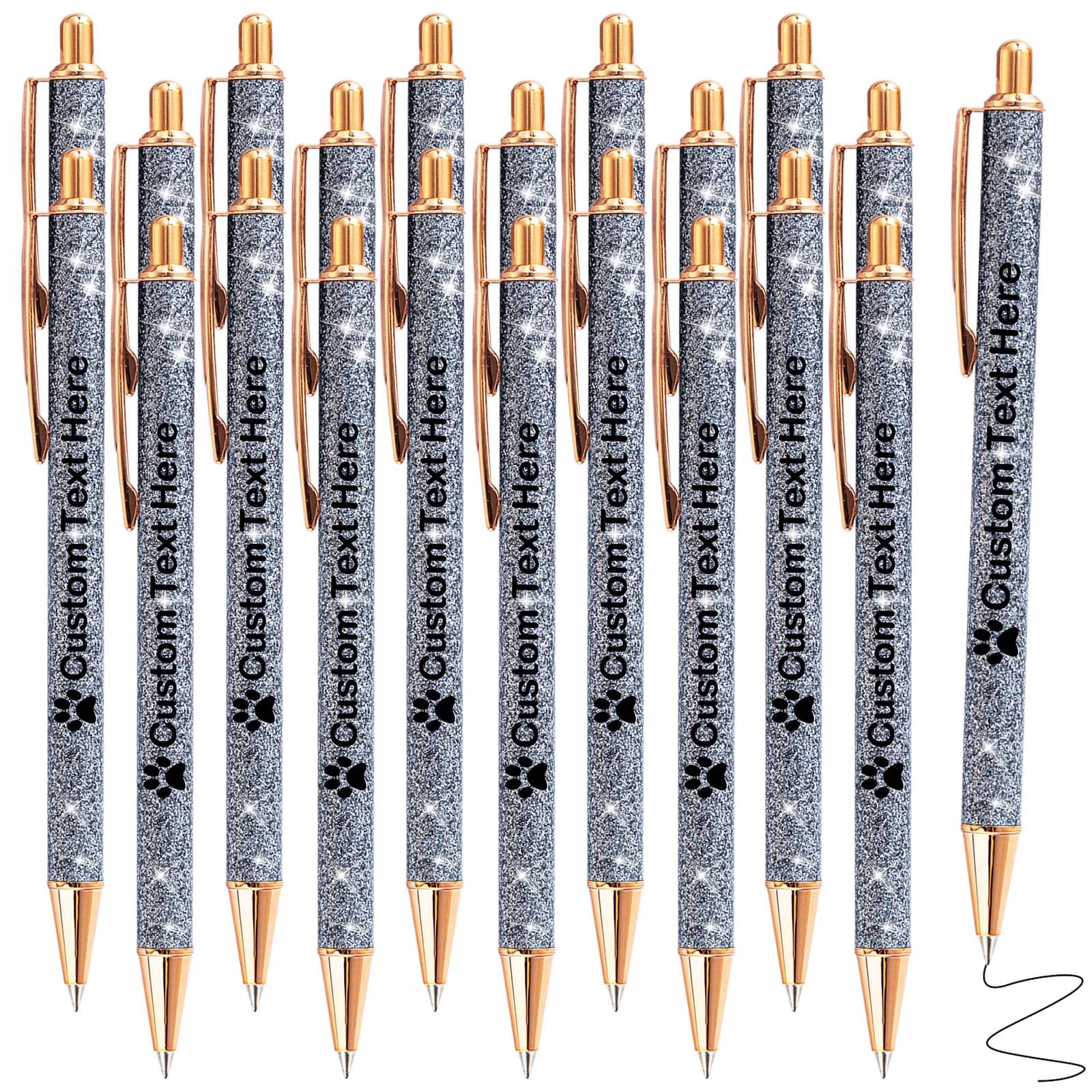 Xiuyours Personalised Pens for Men Custom Glitter Pen with Name Logo Imprinted, 20 Customised Sparkly Bling Ballpoint Pen Gift for Wedding Birthday Office Graduation, Gray