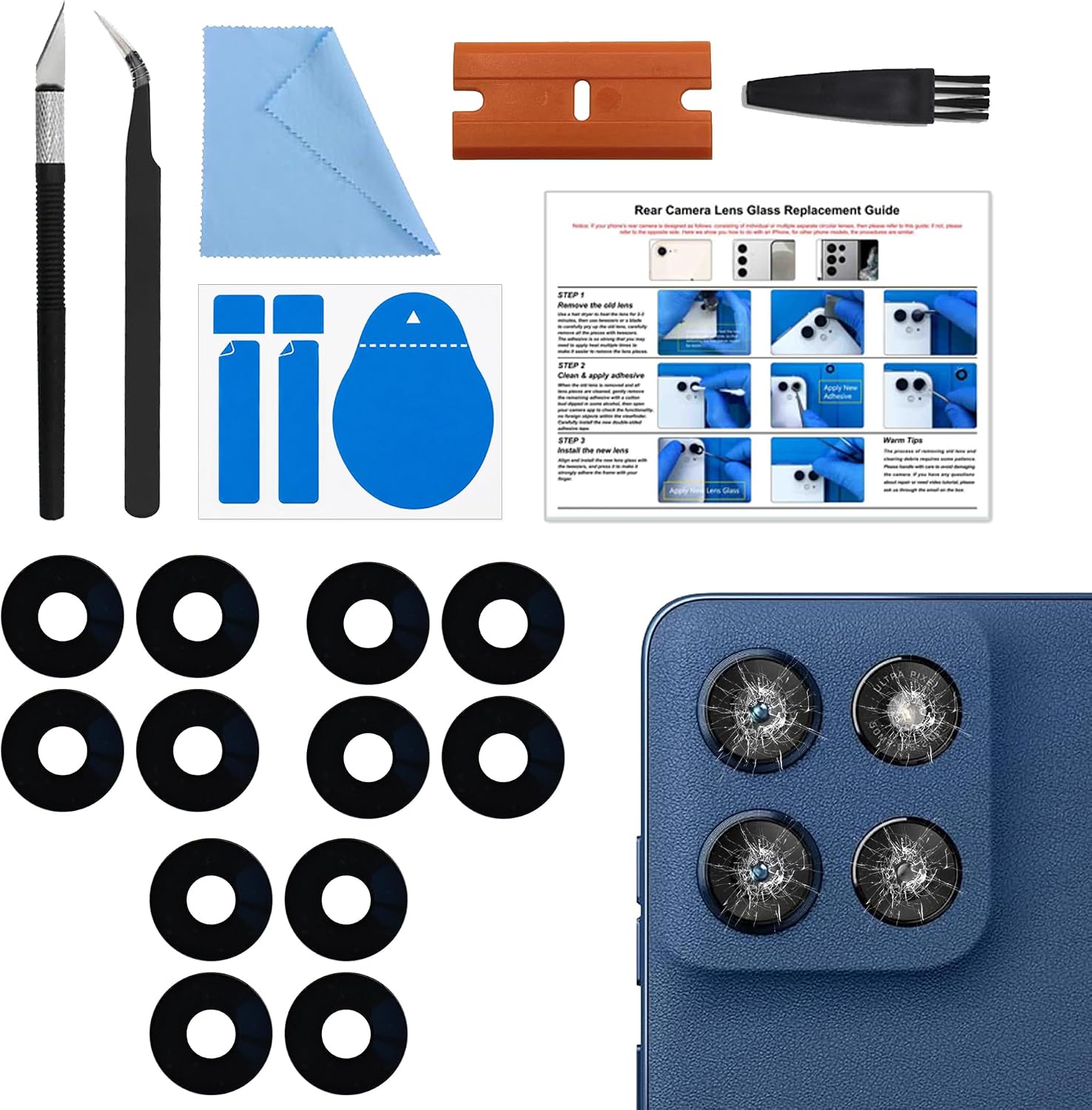 3 Pack for Moto G Stylus 5G 2025 XT2517 Back Rear Camera Lens Glass Replacement Included Instruction Manual, Toolkit