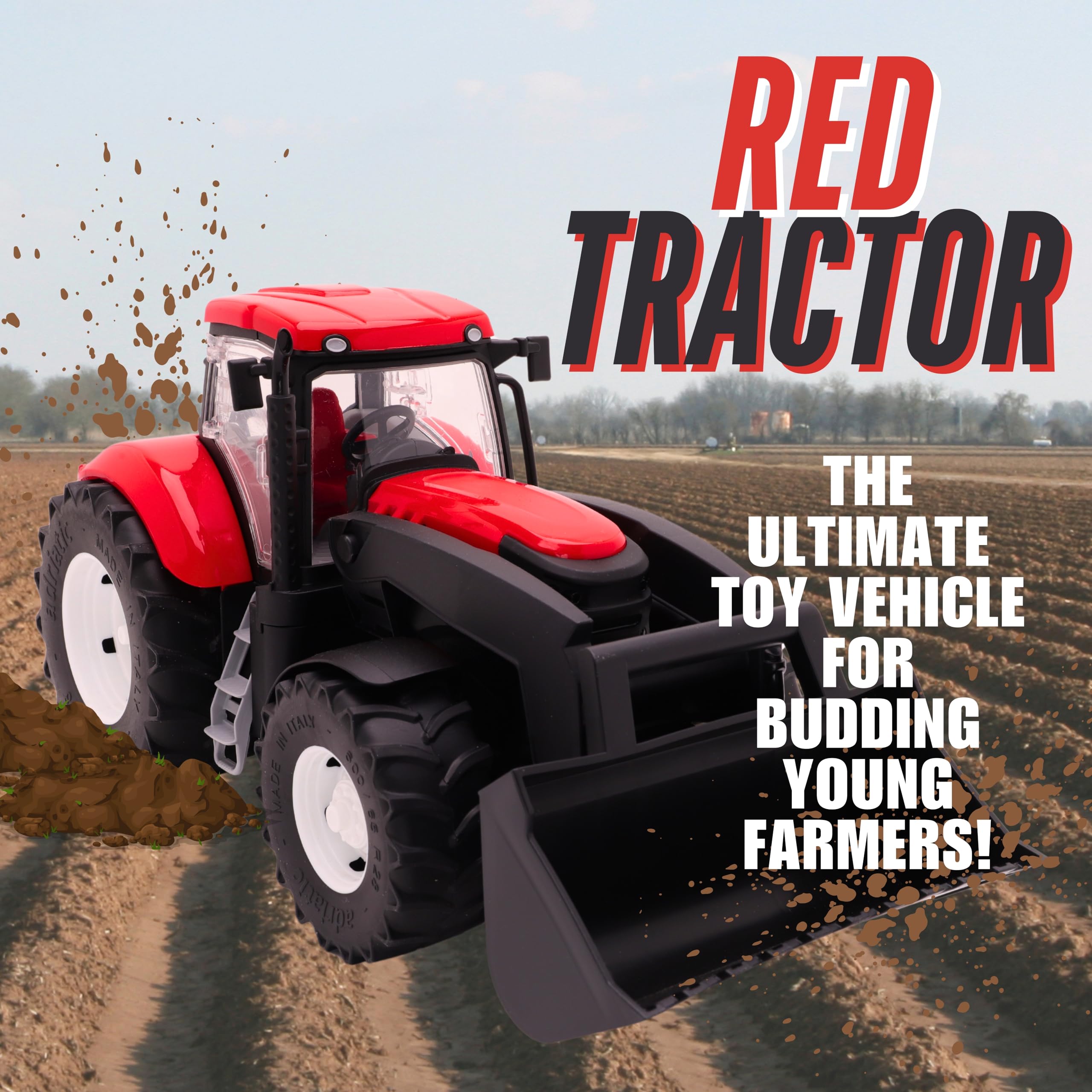 Toyland® 39cm (15") Trattore rosso con porte apribili e caricatore frontale sollevabile - Scala 1:16 - Veicoli agricoli giocattolo