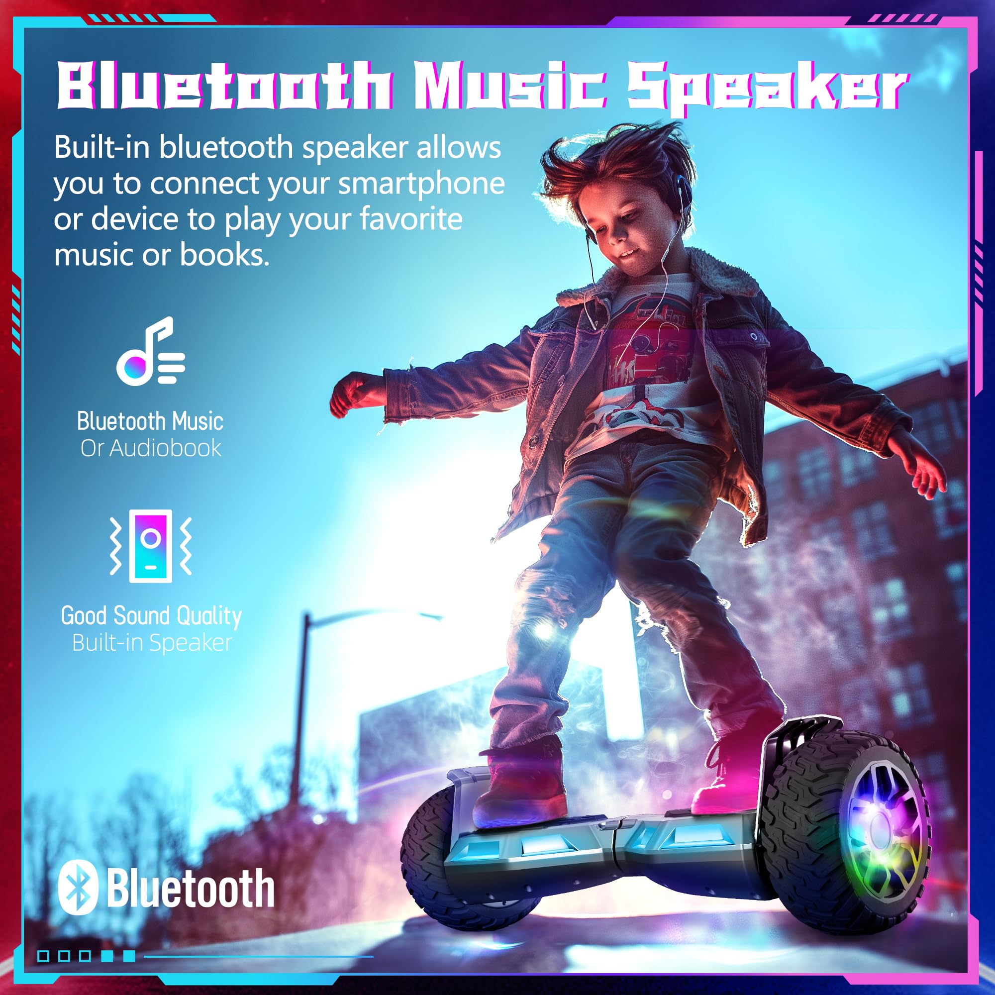 8,5-calowa deskorolka All Terrain Hoverboard z oświetleniem LED, samobalansująca deskorolka All Terrain Hoverboard z Bluetooth dla dzieci
