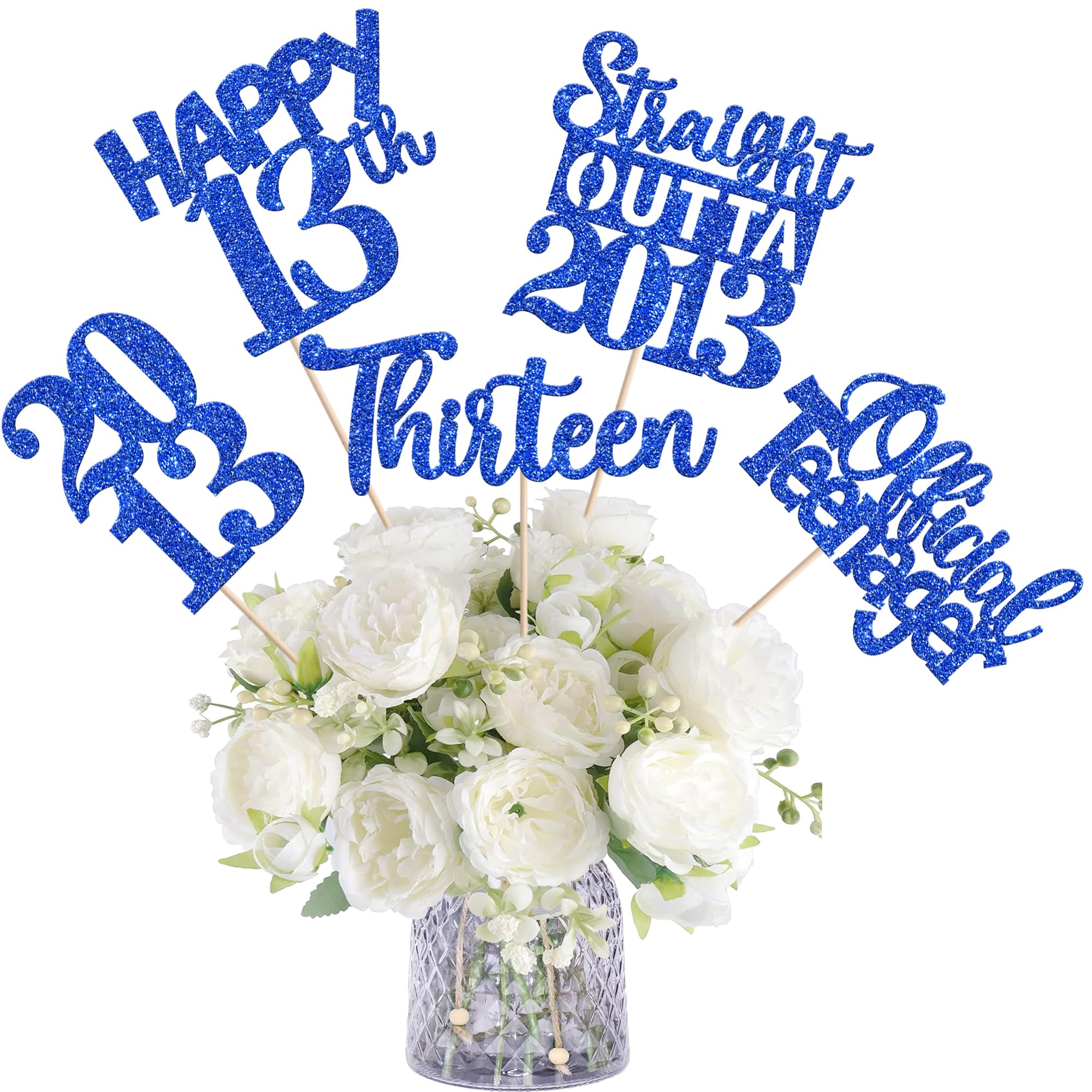 15 PCS 13th Birthday Centerpiece Sticks Thirteen Happy 13 Straight Outta 2013 Table Flower Centerpieces Sticks Cheers to 13 Floral Decorations for 13th Birthday Party Centerpieces Supplies Blue