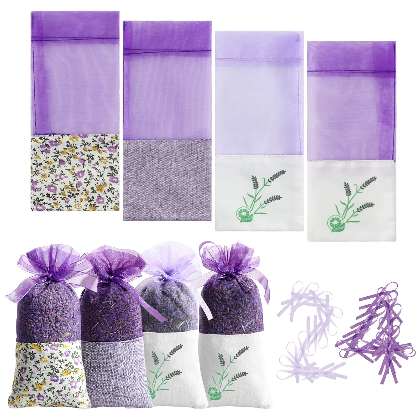 24 pièces Sacs de Lavande Sachet, Sacs vides Coton Violet de Gaze de Cordon pour la Lavande,Les épices et Les Herbes, Sachets de Parfum pour larmoire, Sac Cadeau pour arôme de Voiture (A)