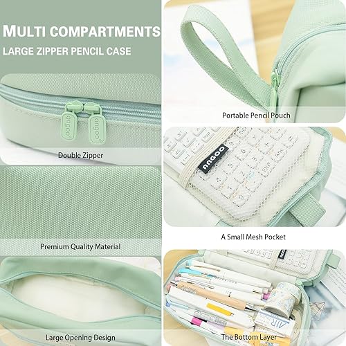 Miniatura 6 de MAMUNU Estuche para lápices de gran capacidad, estuche estético, estuche para lápices con compartimentos con cremallera, asa portátil, estuche para